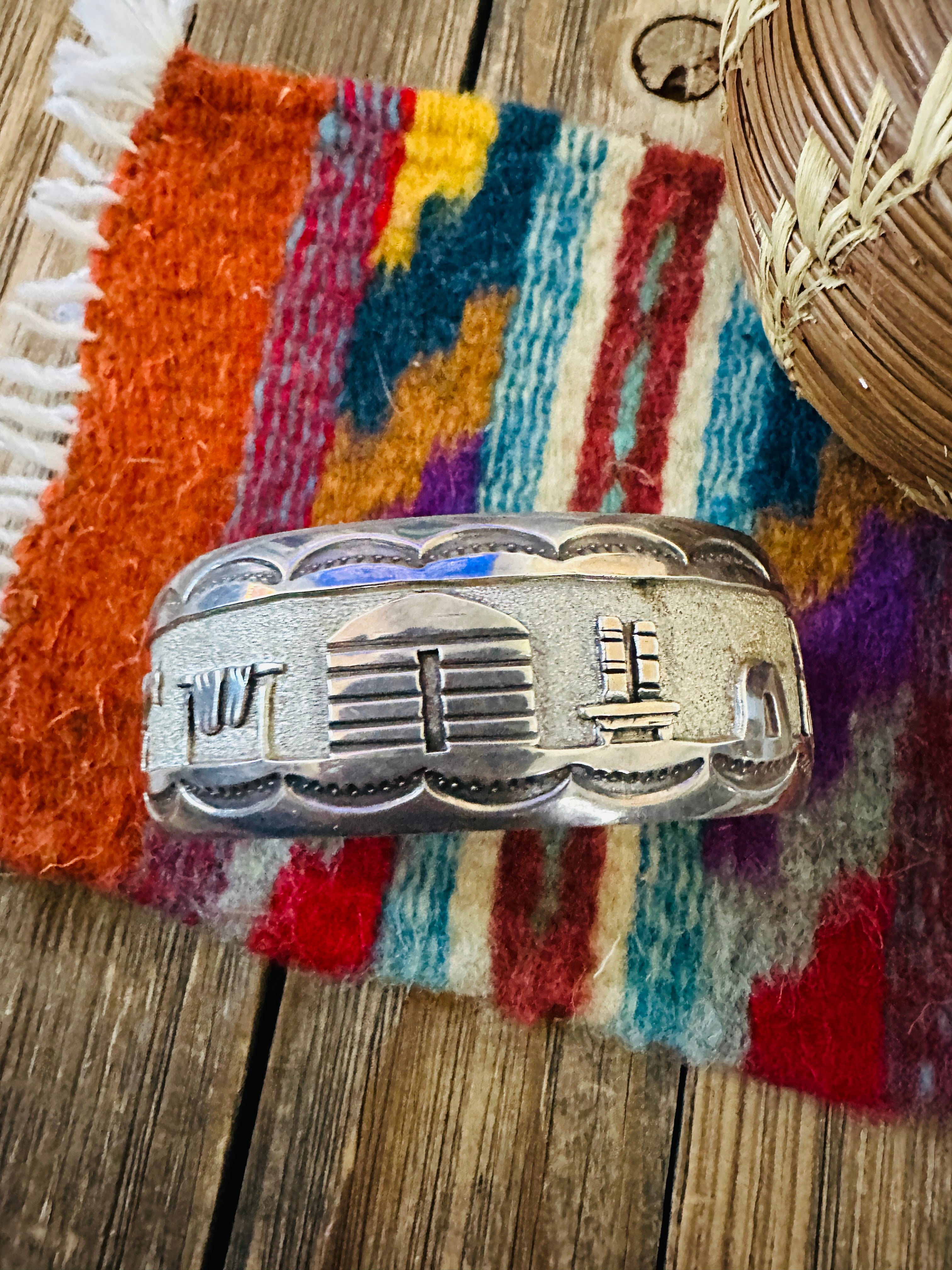 Handcrafted Old Pawn Sterling Silver Storyteller Cuff Bracelet