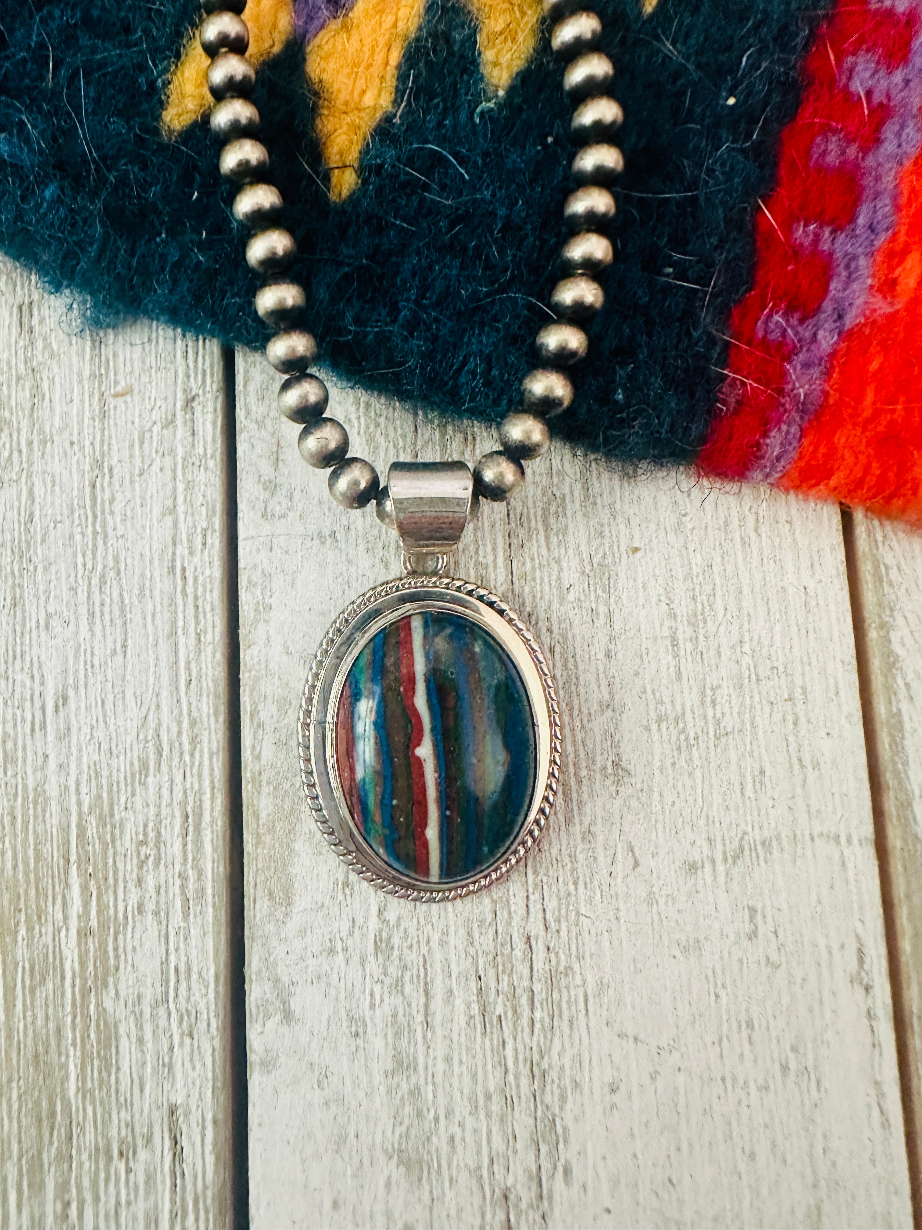 Navajo Rainbow Calsilica and Sterling Silver Star Pendant