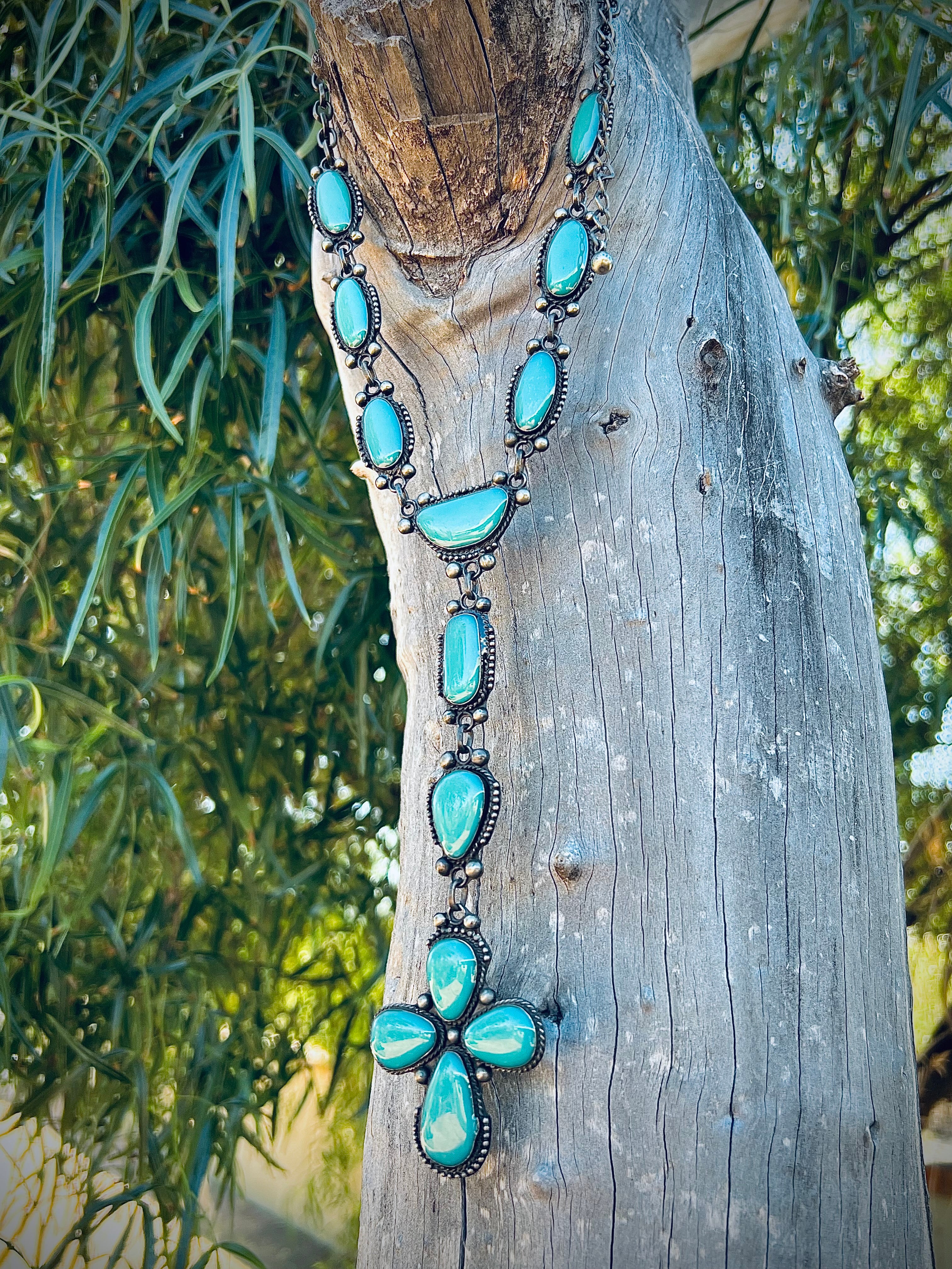 Turquoise Colored Tree Sap Cross Necklace