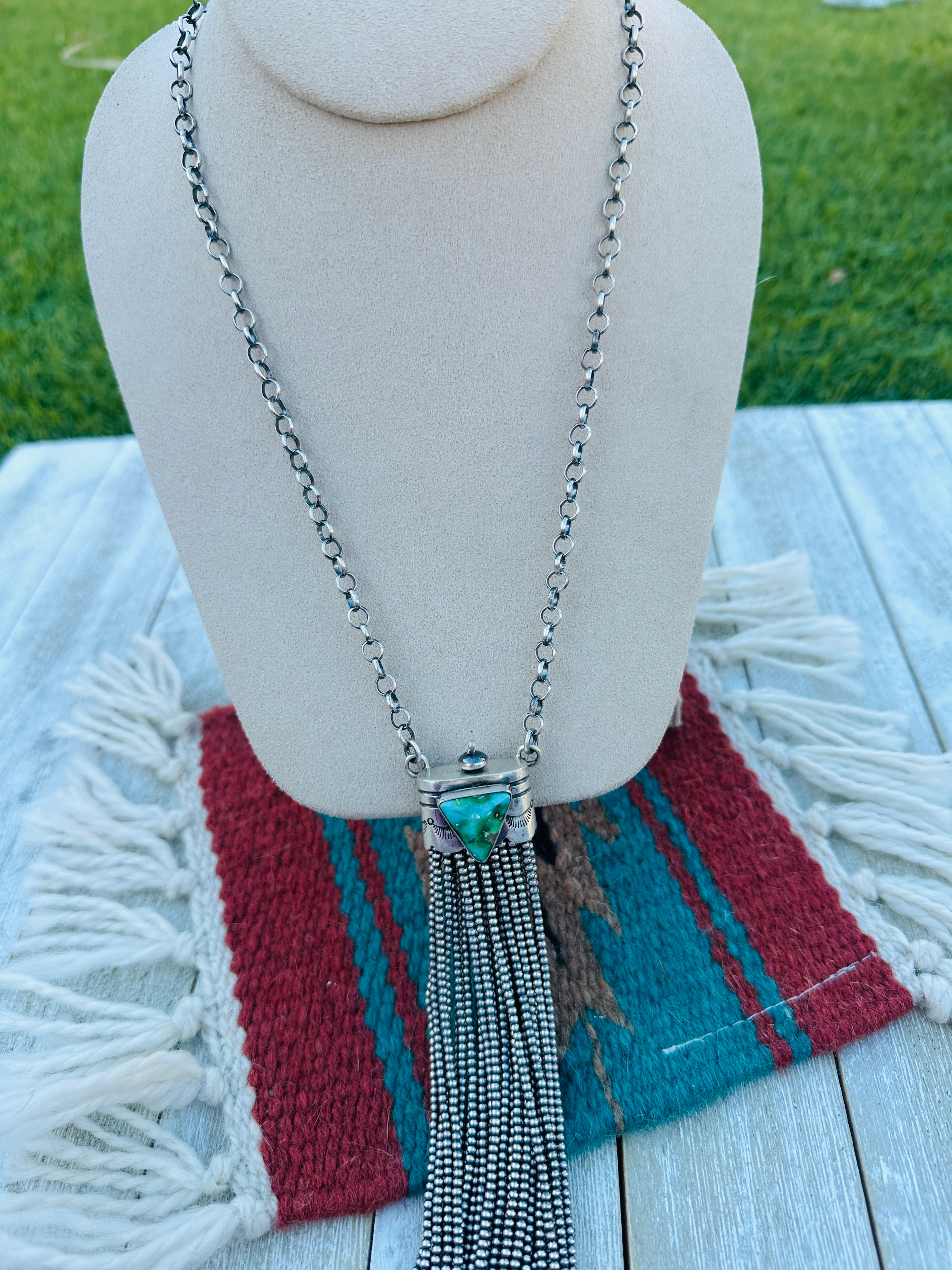Handcrafted Turquoise & Sterling Silver Tassel Necklace