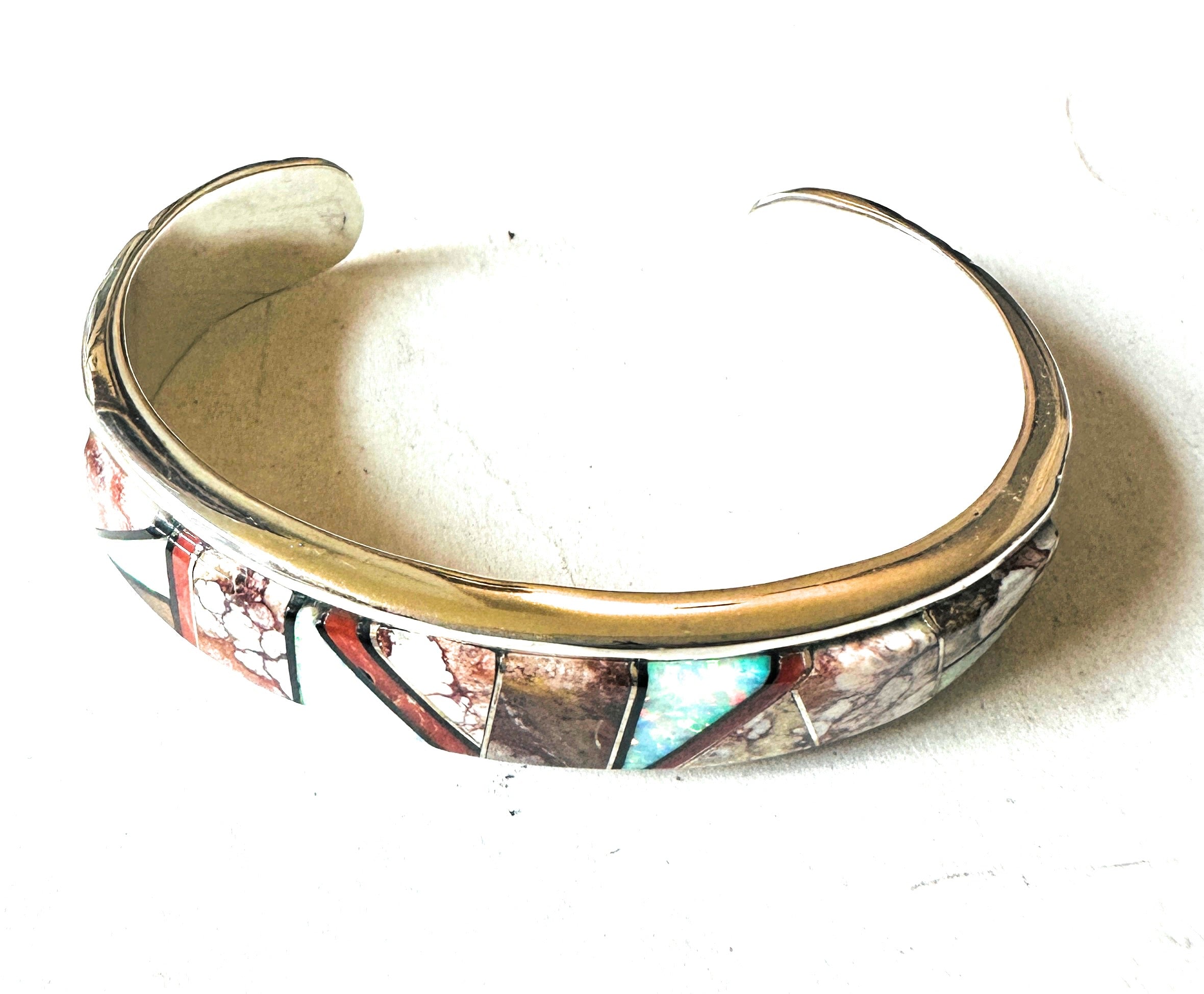 Navajo Multi Stone & Sterling Silver Inlay Cuff Bracelet