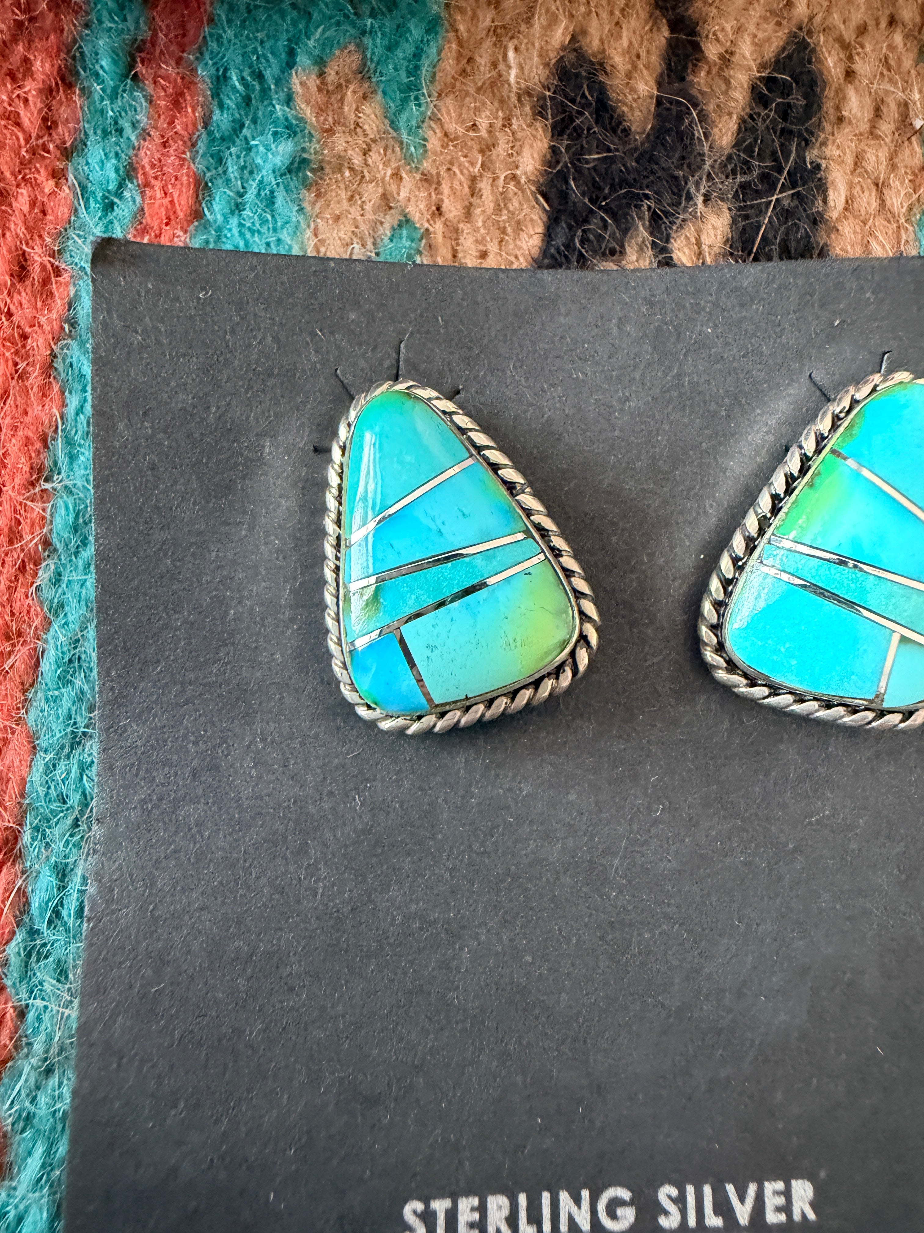 Handcrafted Turquoise & Sterling Silver Inlay Post Earrings