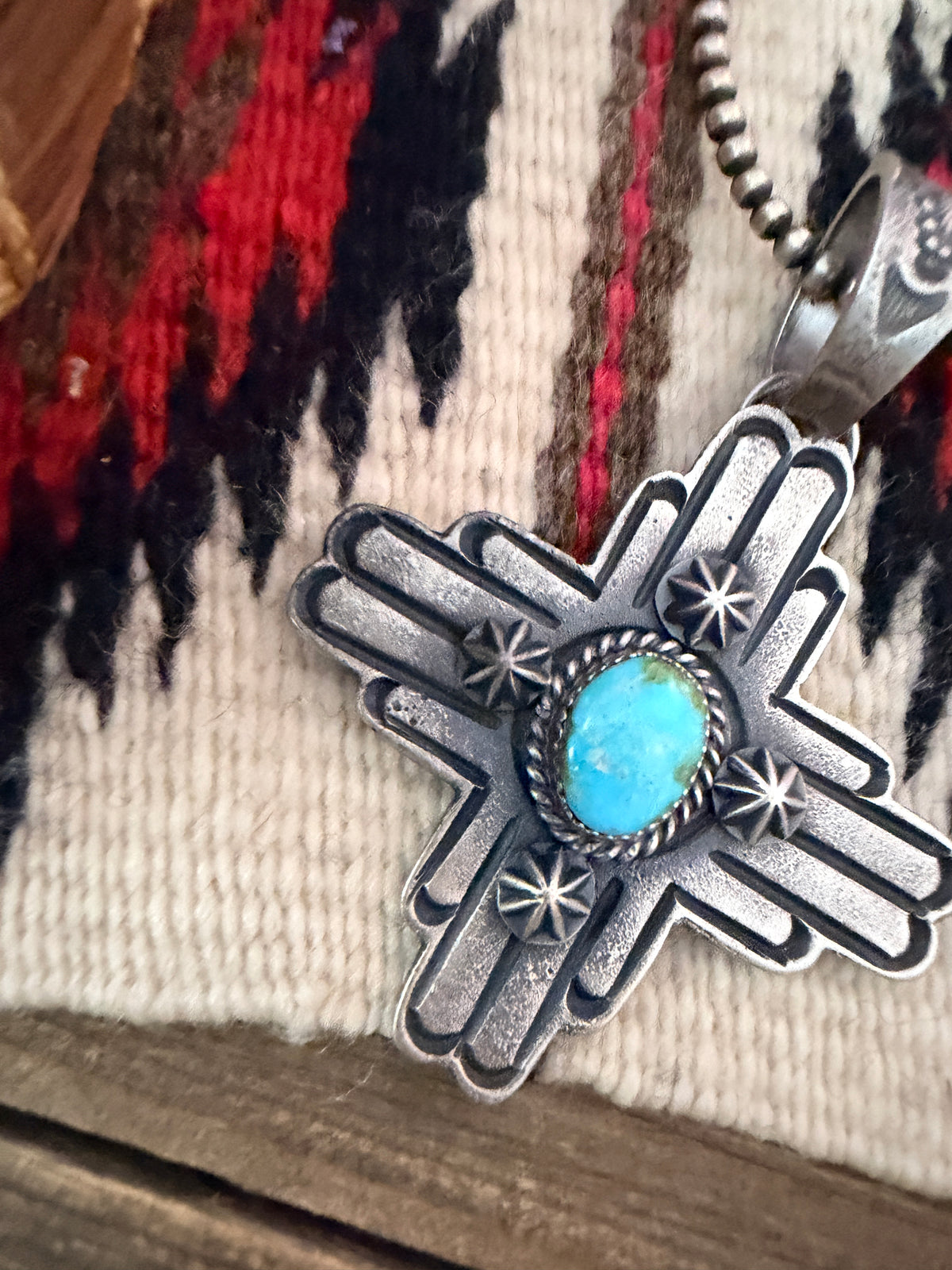 Handcrafted Sterling Silver & Sonoran Mountain Turquoise Zia Cross Pendant by Kevin Billah
