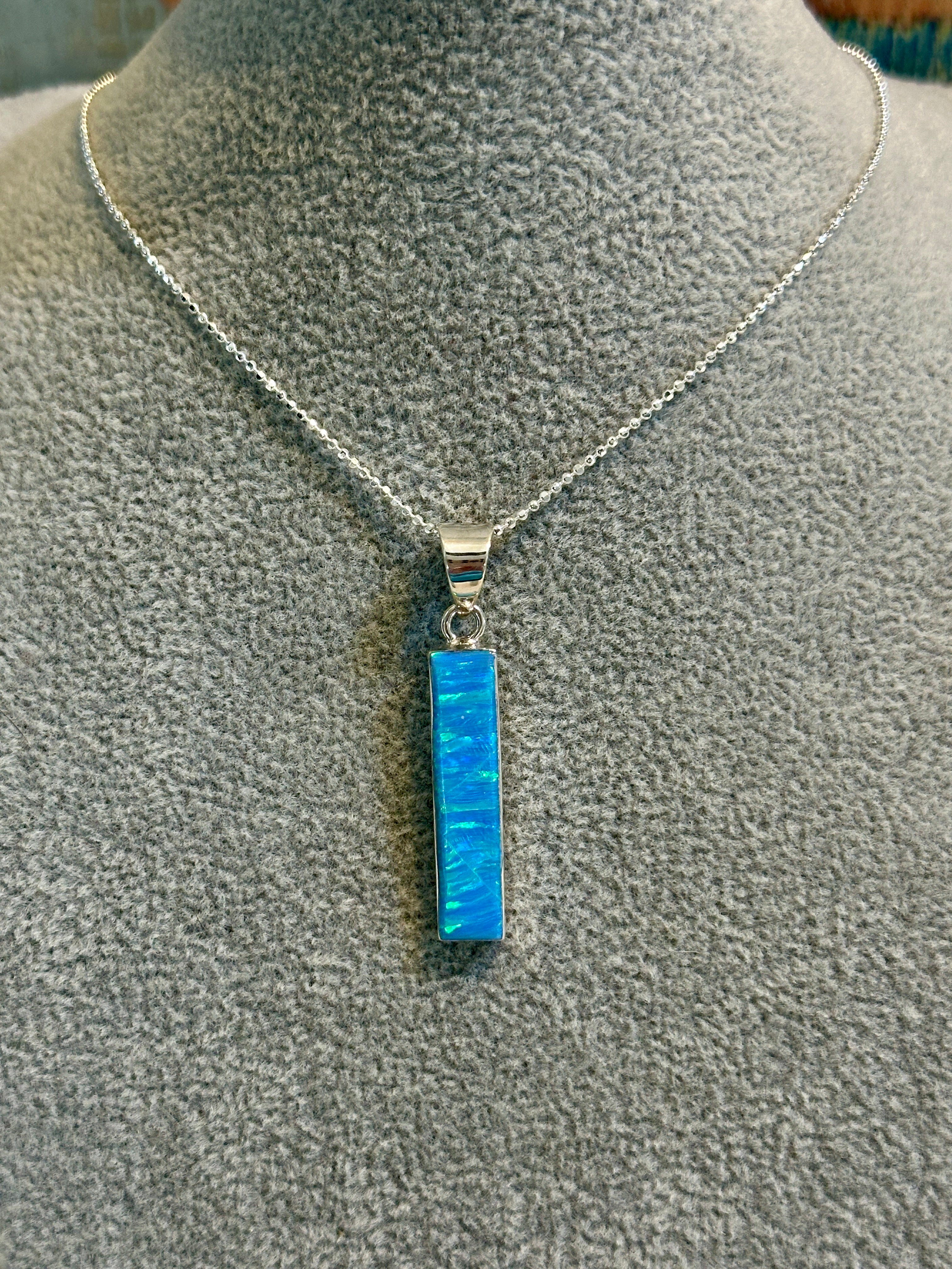 Blue Opal Column Pendant Necklace