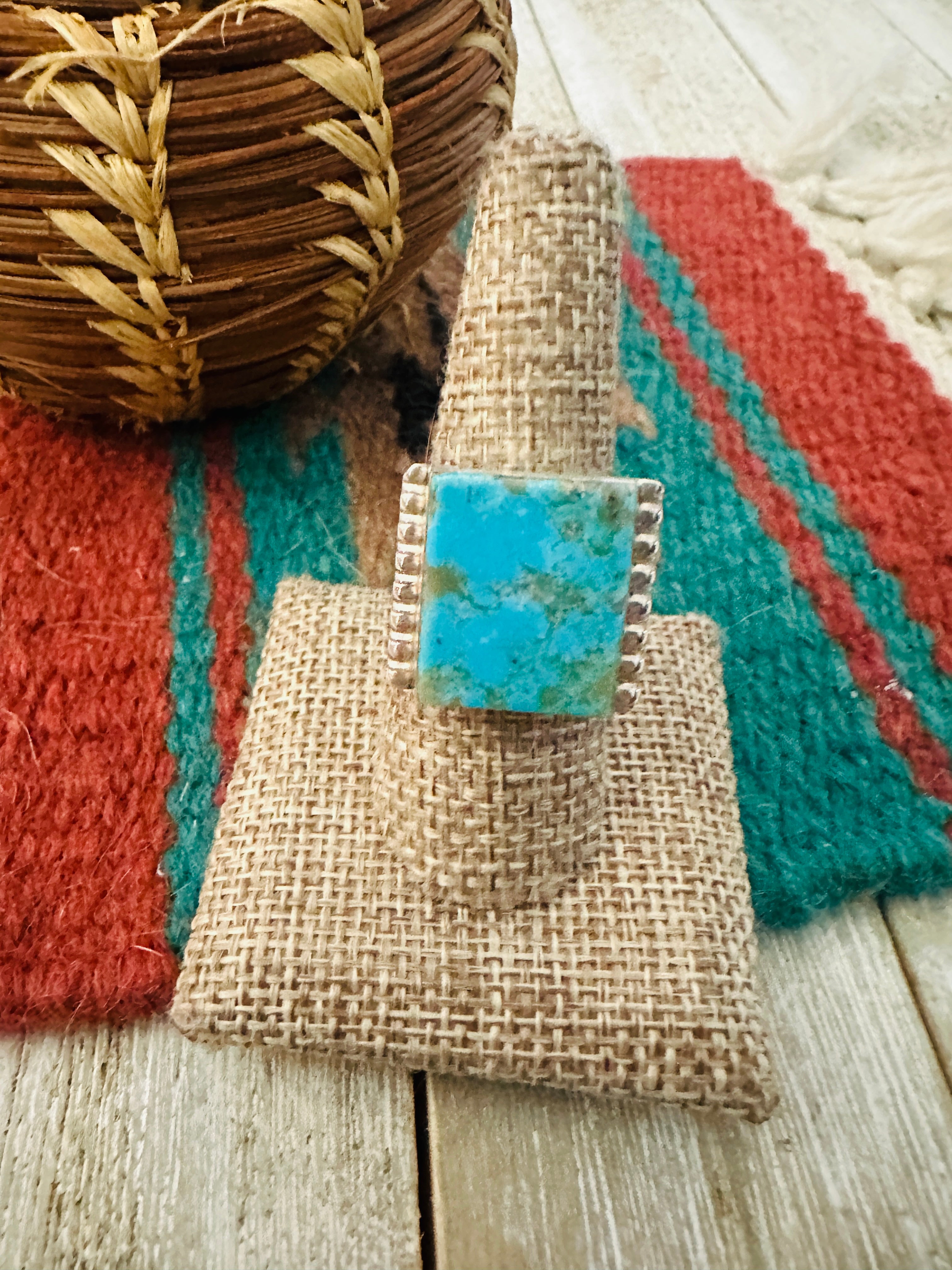 Handcrafted Turquoise & Sterling Silver Ring Size 9.5