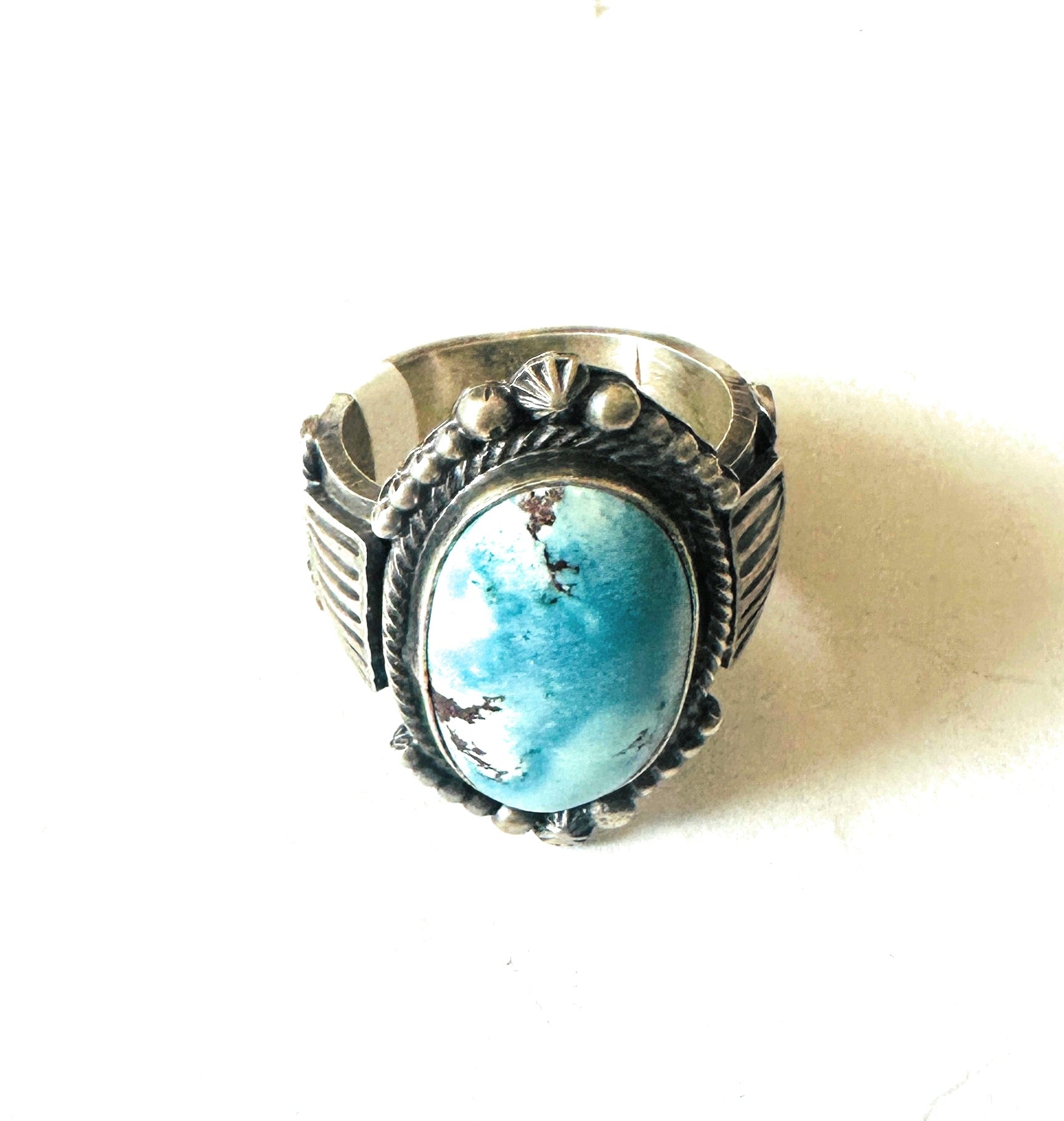 Navajo Golden Hills Turquoise & Sterling Silver Ring Size 10