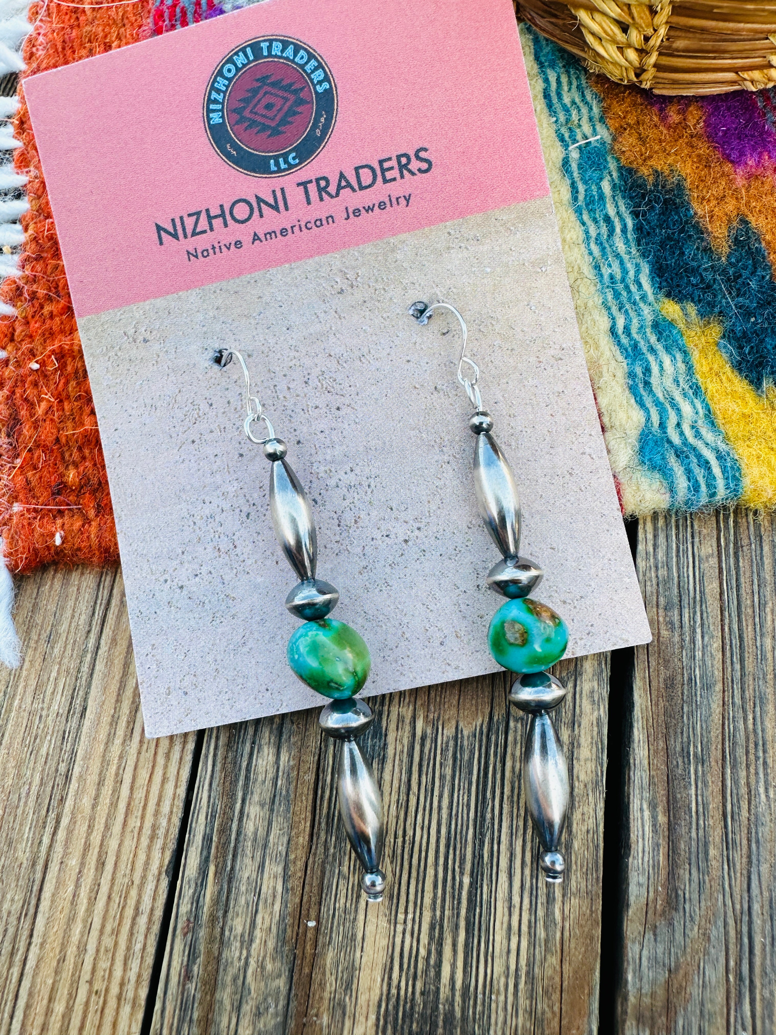 Handcrafted Turquoise & Sterling Silver Beaded Dangle Earrings