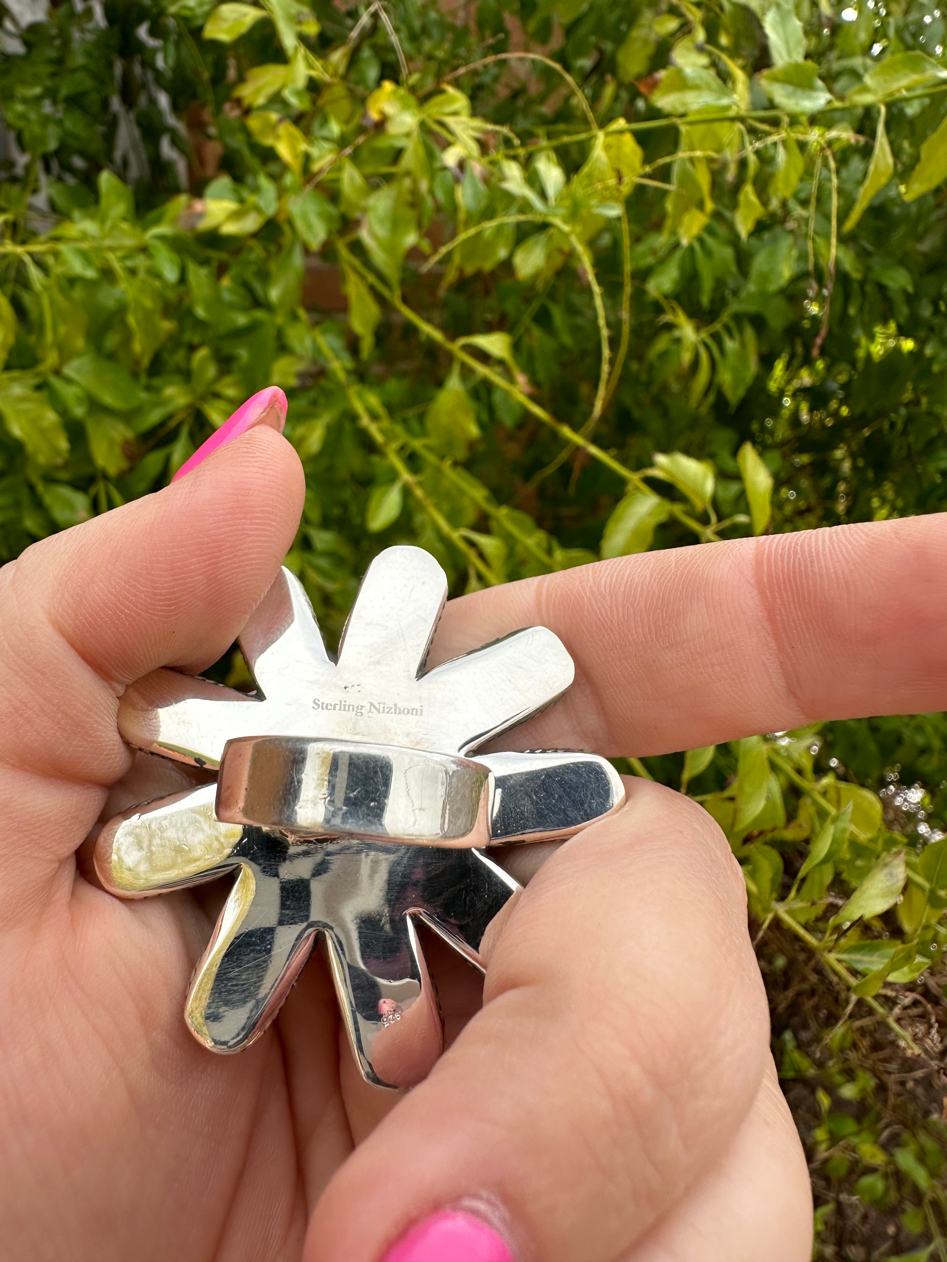 Handmade Turquoise and Sterling Silver Adjustable Flower Statement Ring