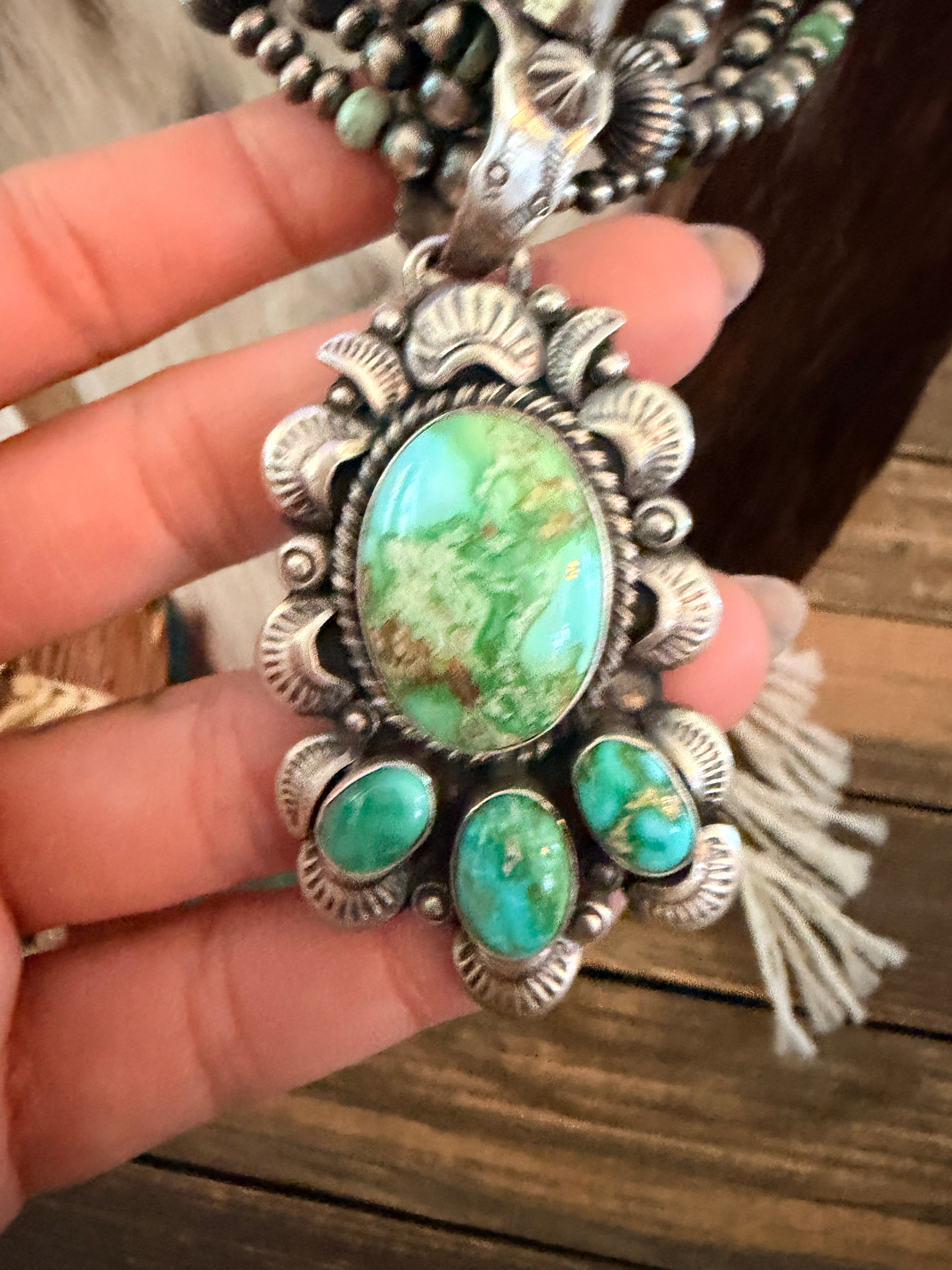 Handcrafted Sonoran Mountain Turquoise & Sterling Silver Beaded Necklace by Gilbert Tom