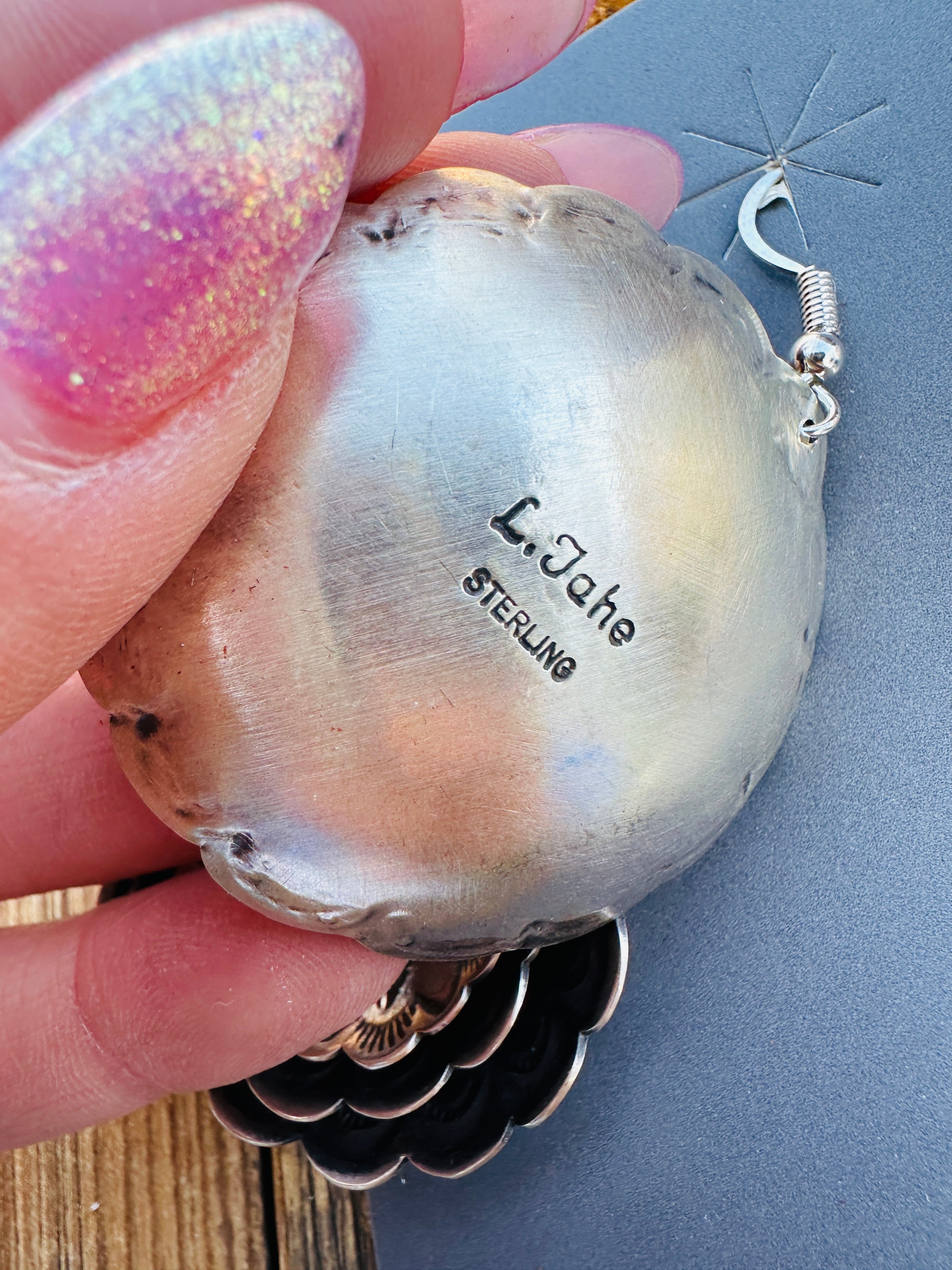 Handcrafted Sterling Silver Concho Dangle Earrings by Leander Tahe