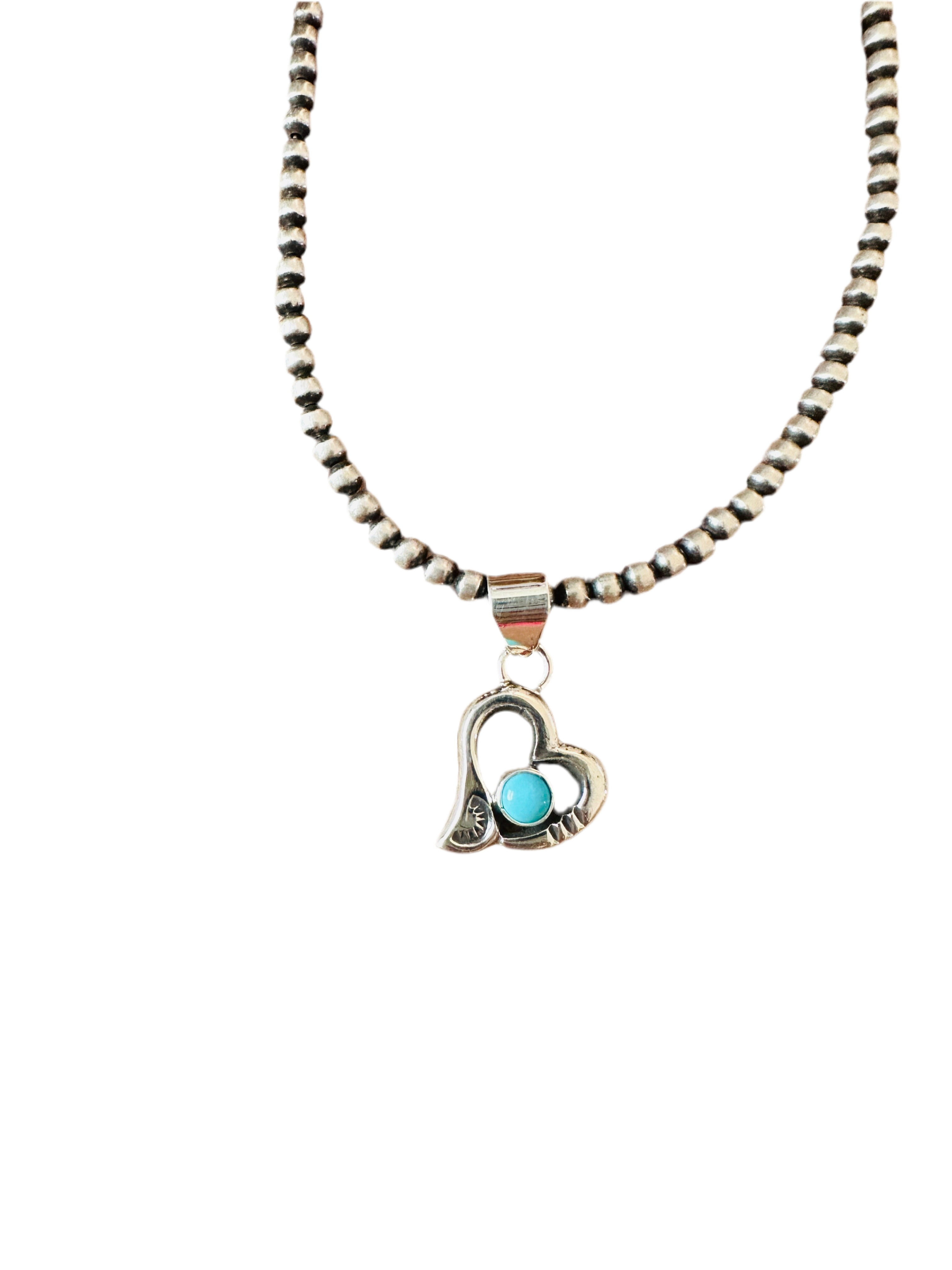 Handcrafted Turquoise & Sterling Silver Mini Heart Pendant