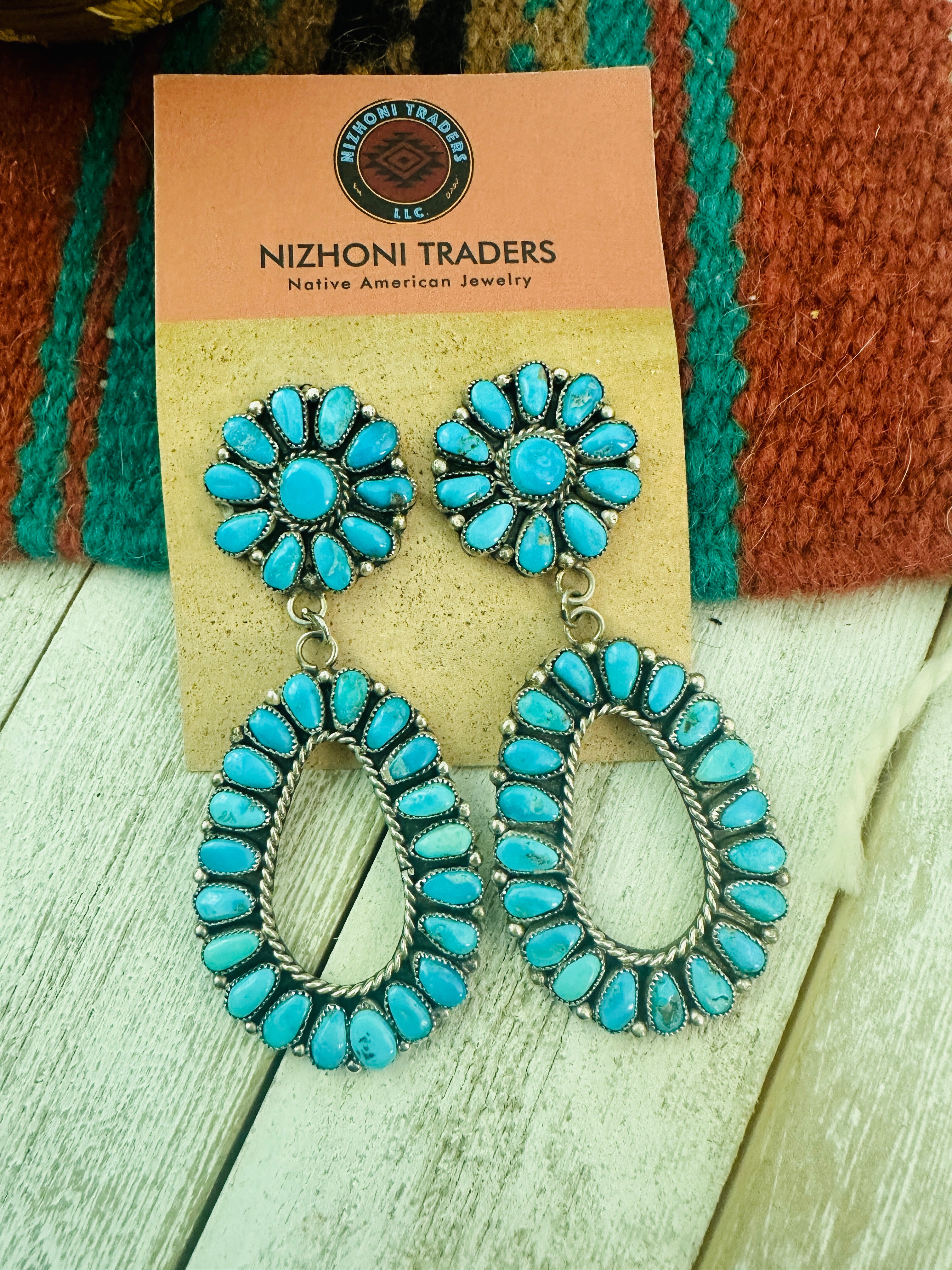 Navajo Sleeping Beauty Turquoise & Sterling Silver Dangle Earrings