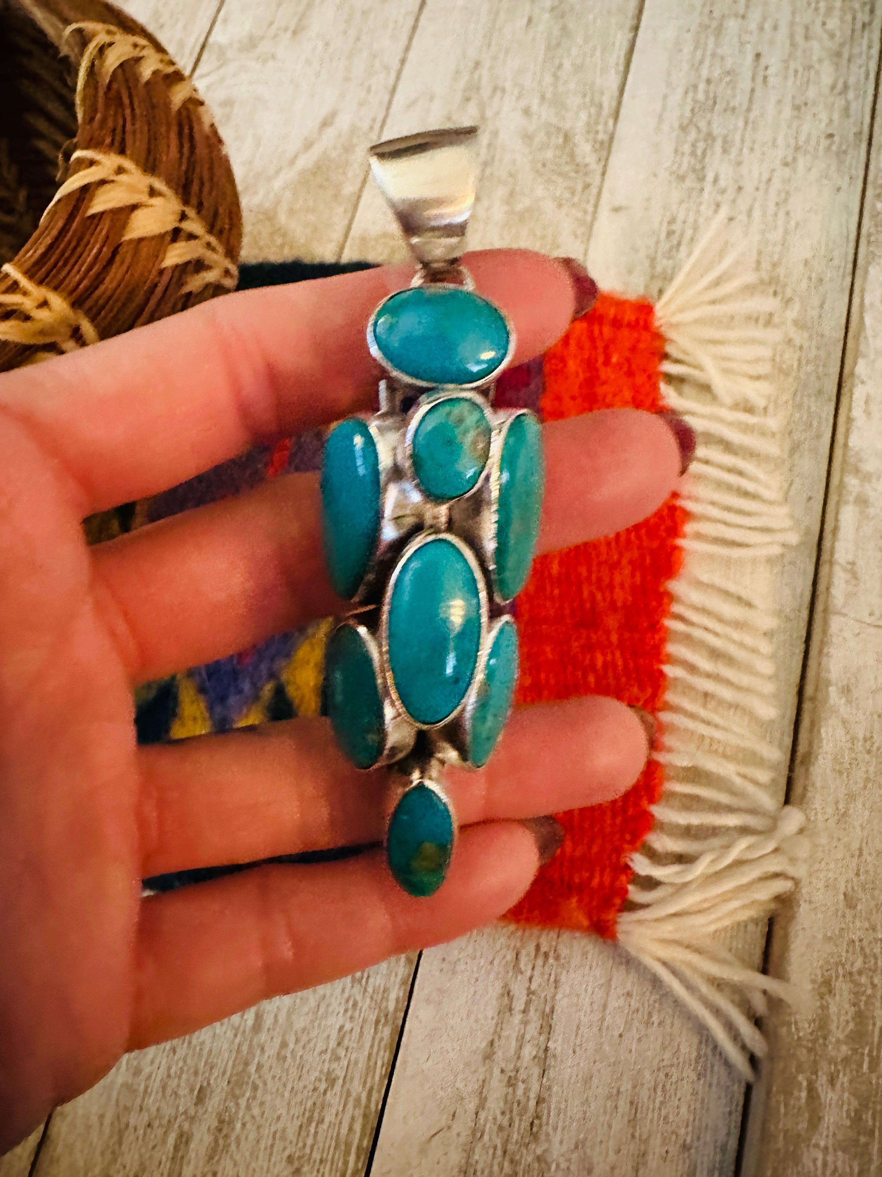 Navajo Turquoise and Sterling Silver Cluster Pendant