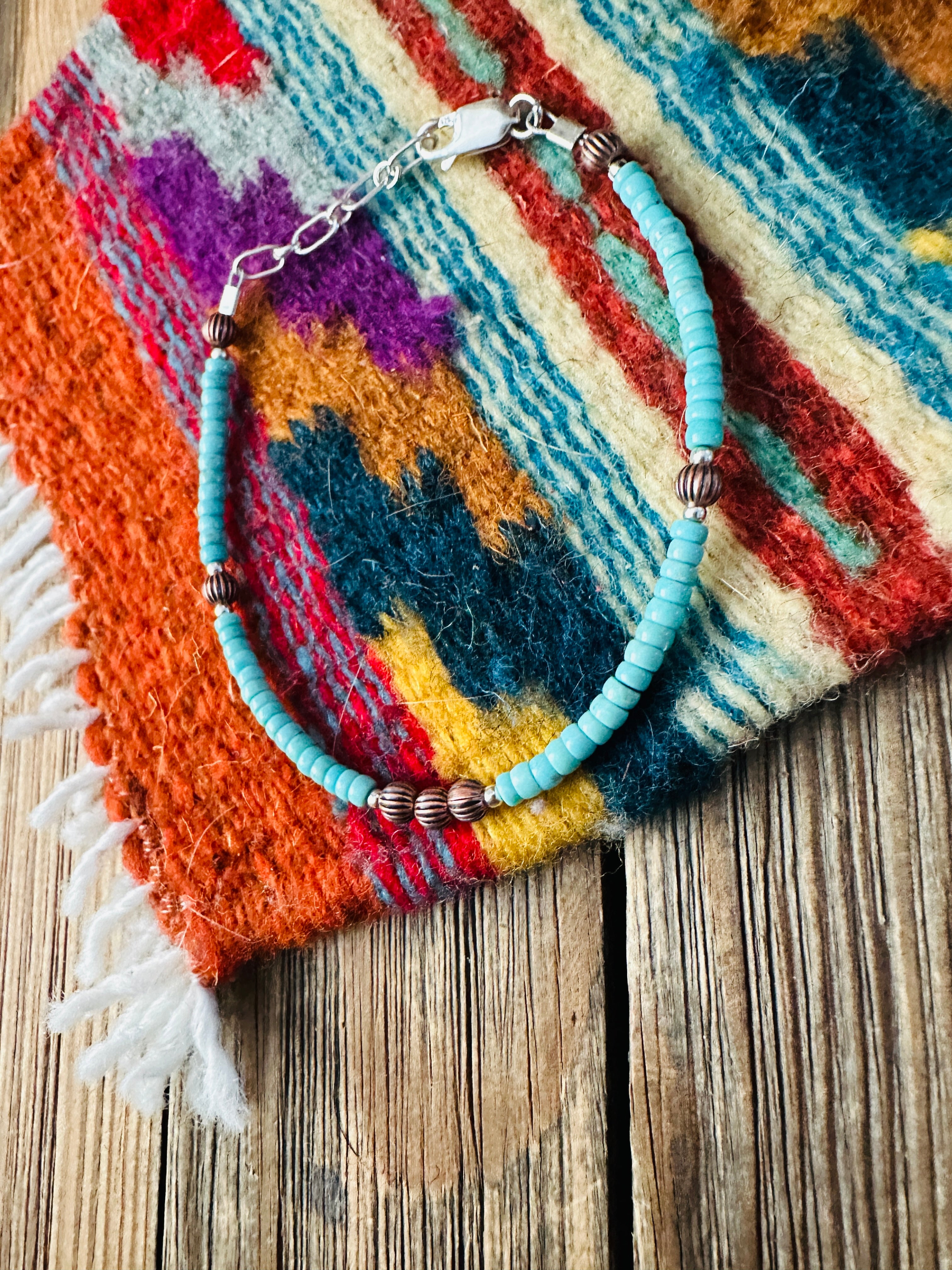 Handcrafted Turquoise & Copper Beaded Bracelet