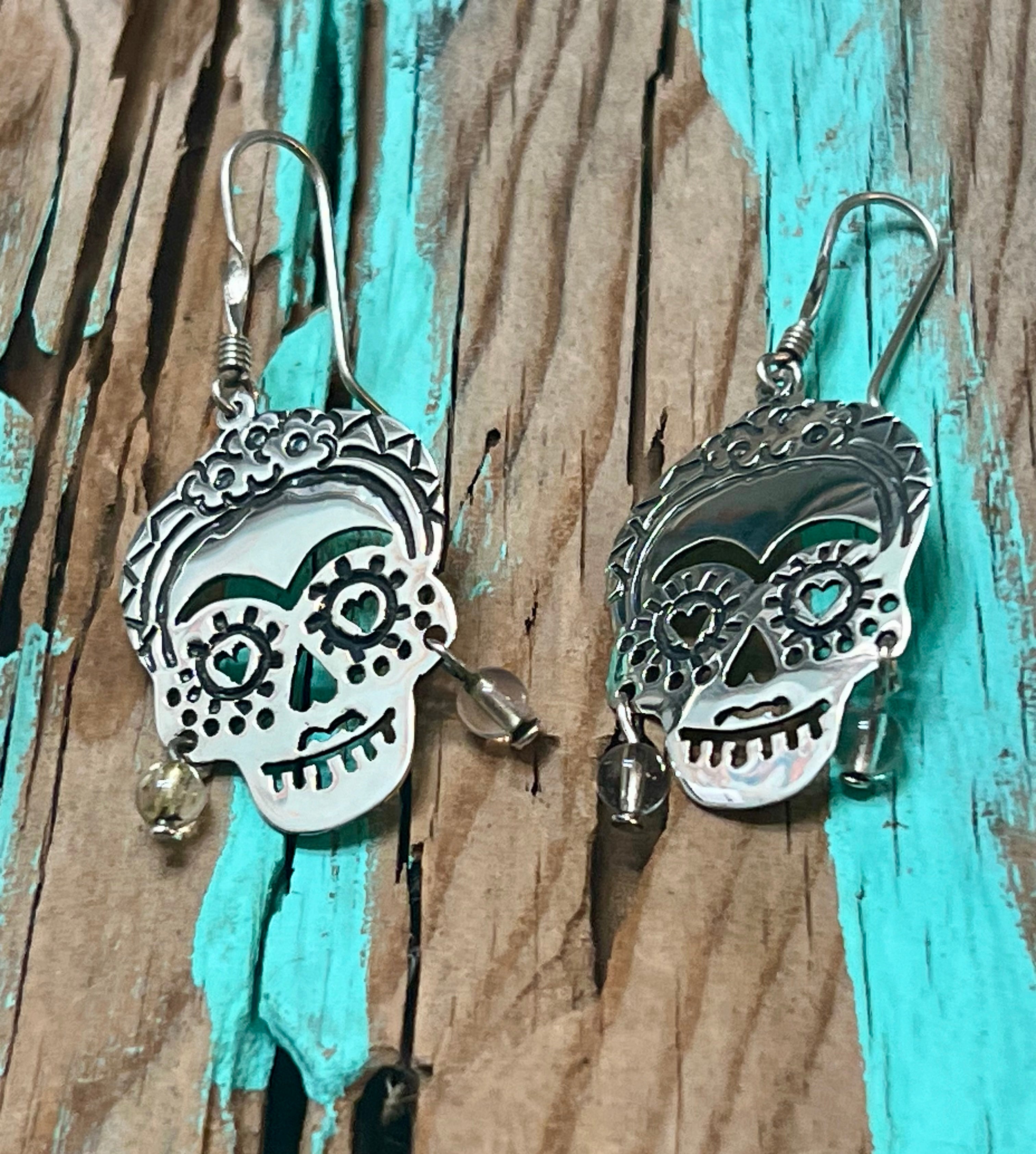 Frida Skull with Clear Beads Sterling Silver Earrings