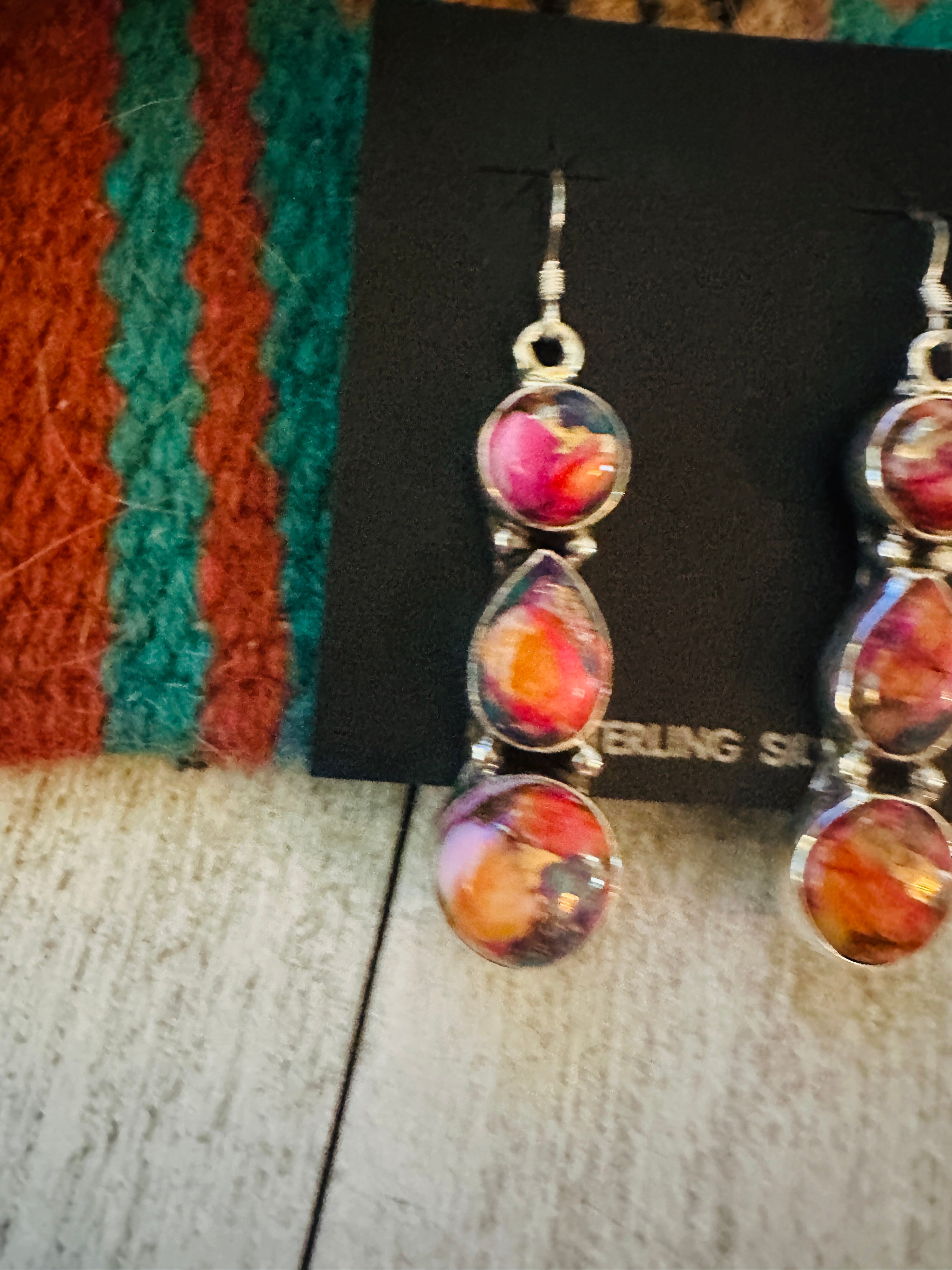 Navajo Sterling Silver & Pink Dream Mojave Dangle Earrings