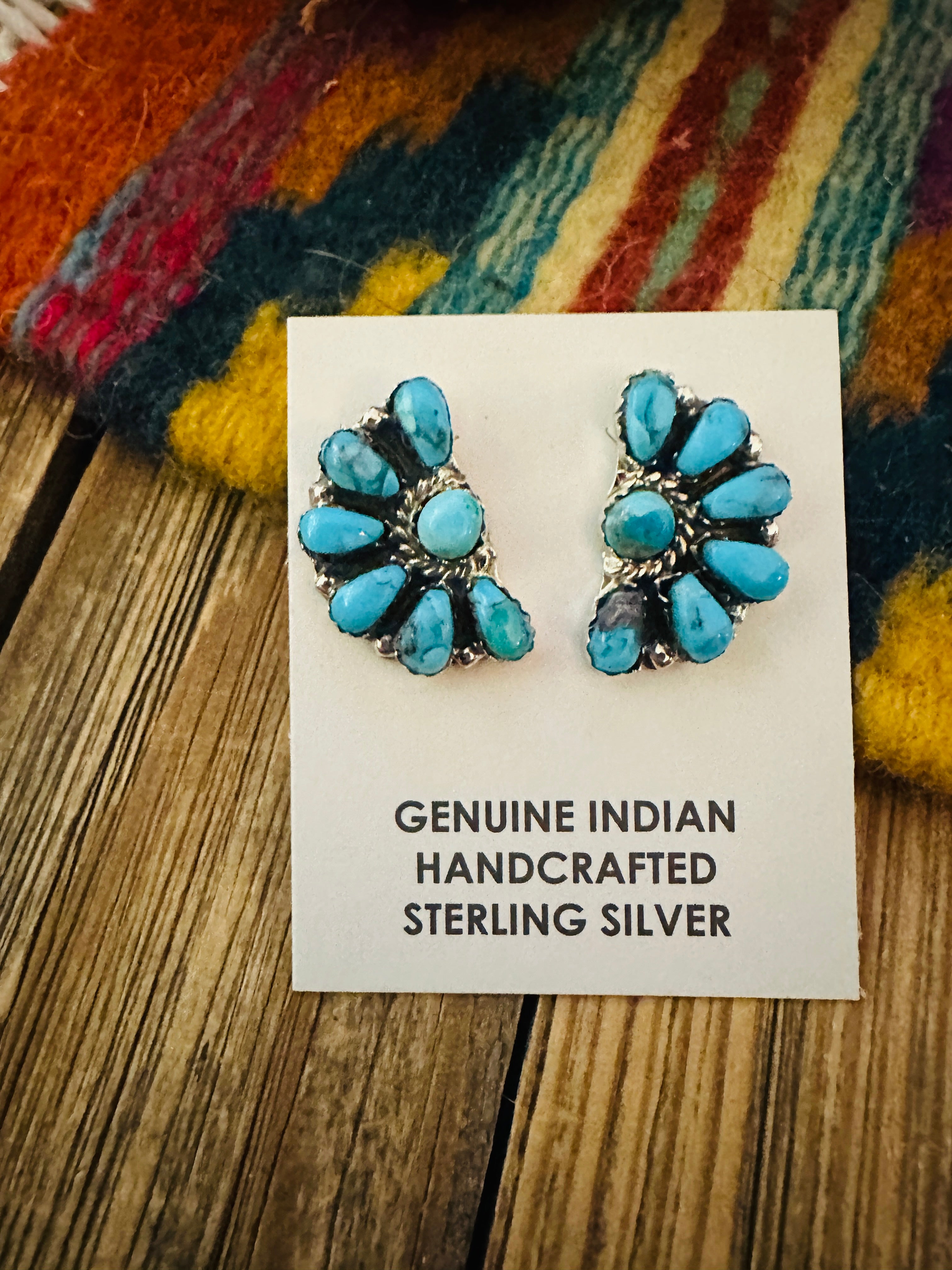 Handcrafted Turquoise & Sterling Silver Cluster Post Earrings
