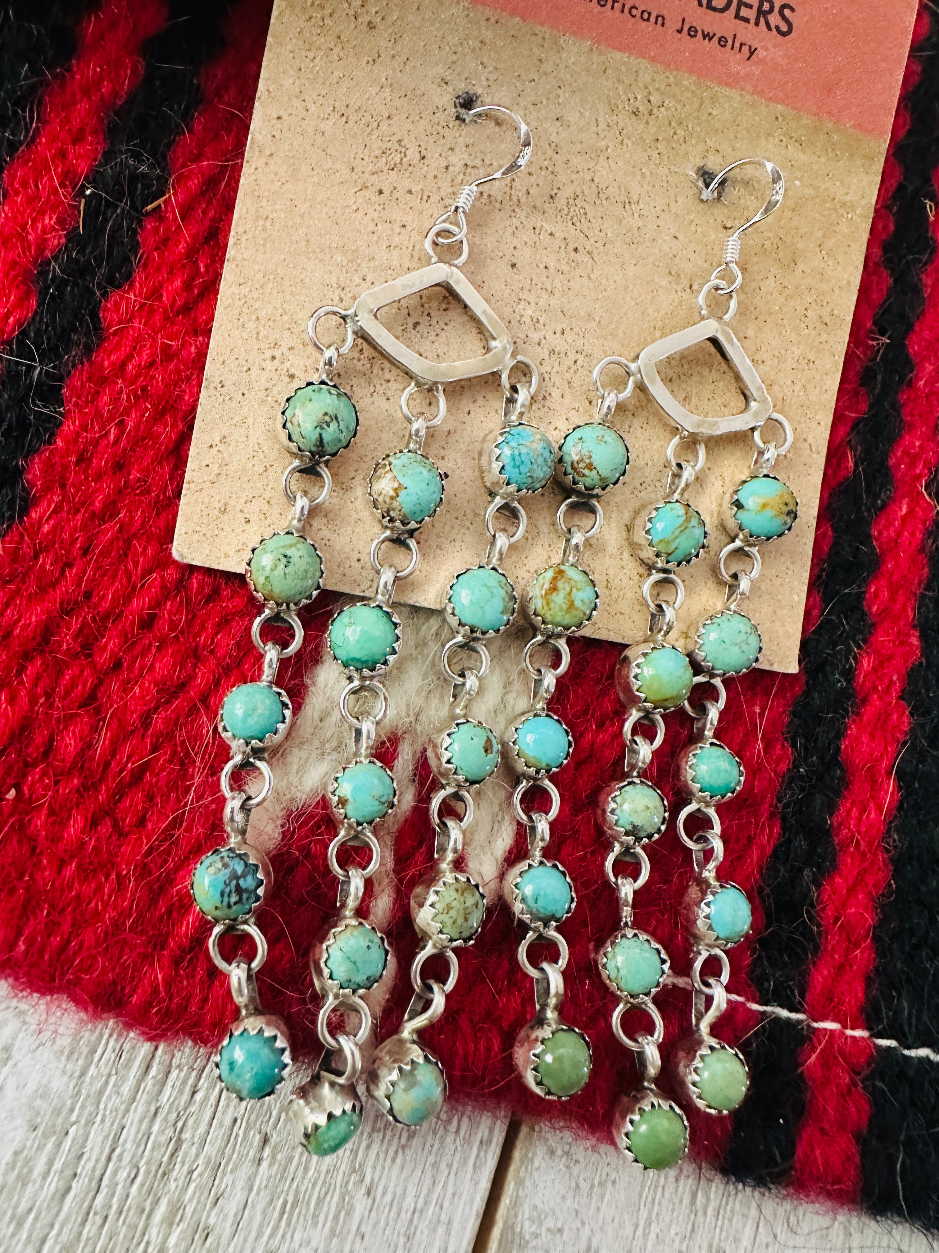 Handcrafted Turquoise & Sterling Silver Chandelier Dangle Earrings