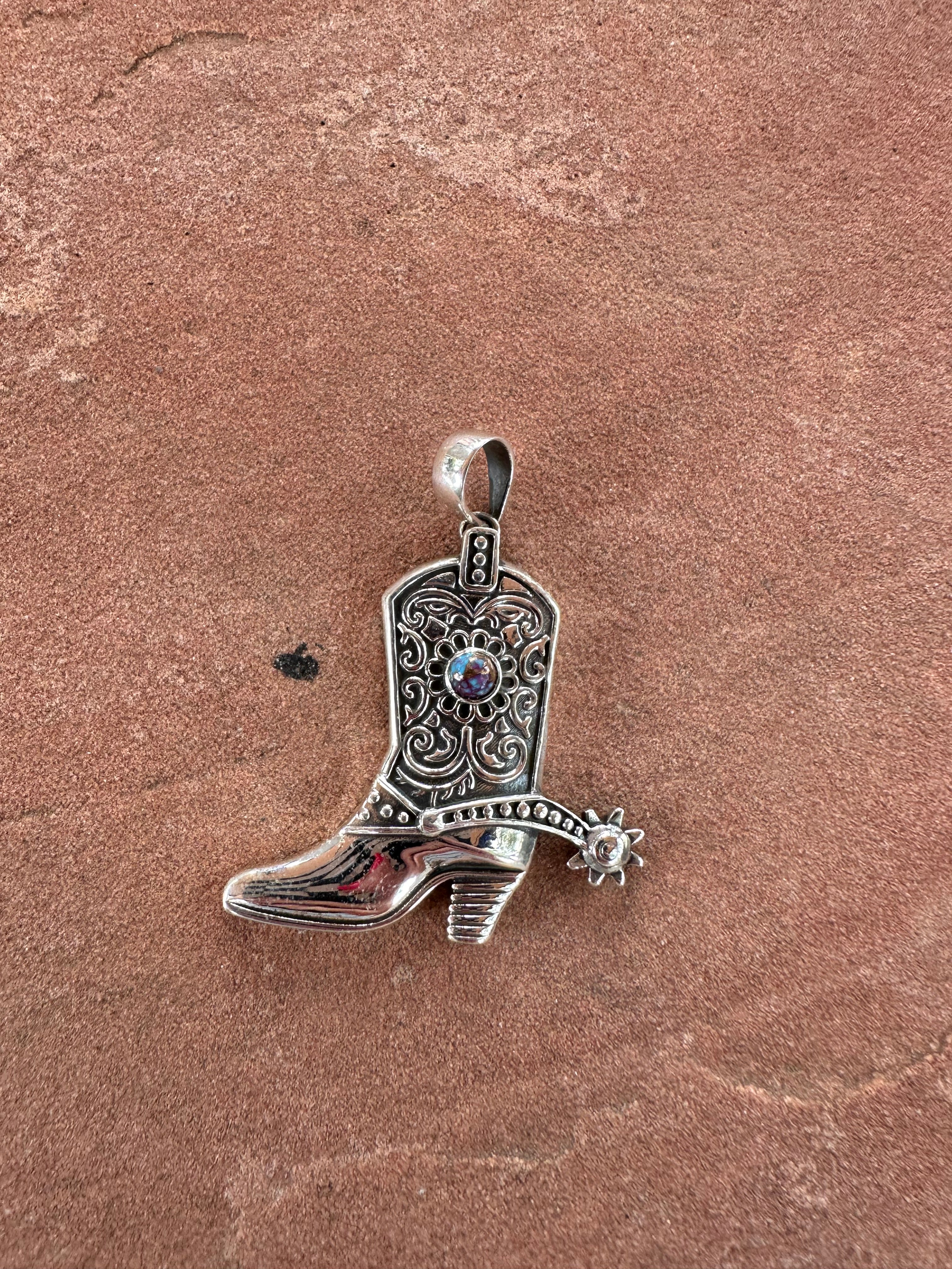 Beautiful Handmade Sterling Silver & Purple Dream Mojave Boot pendant