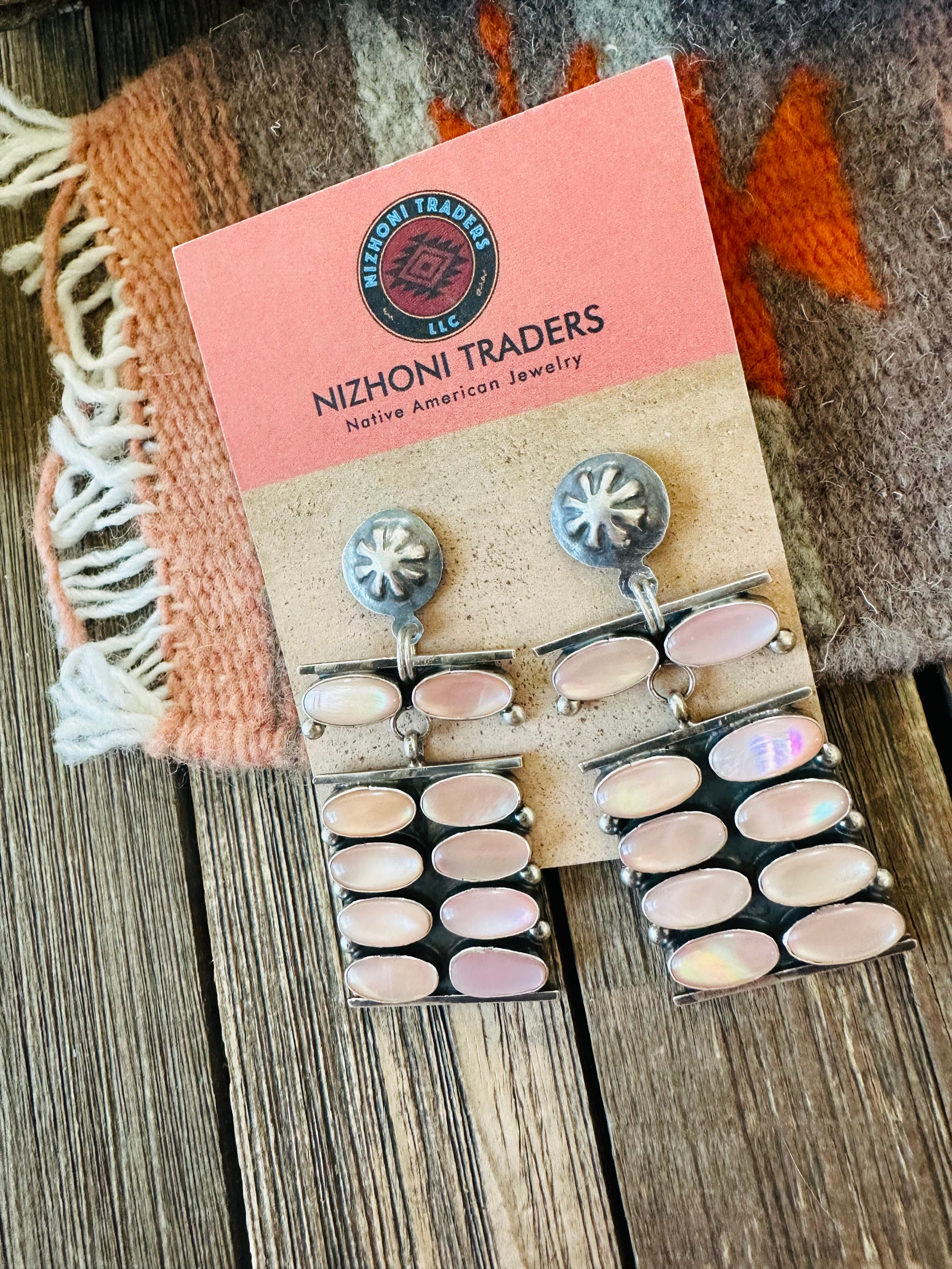 Navajo Mother of Pearl & Sterling Silver Dangle Earrings