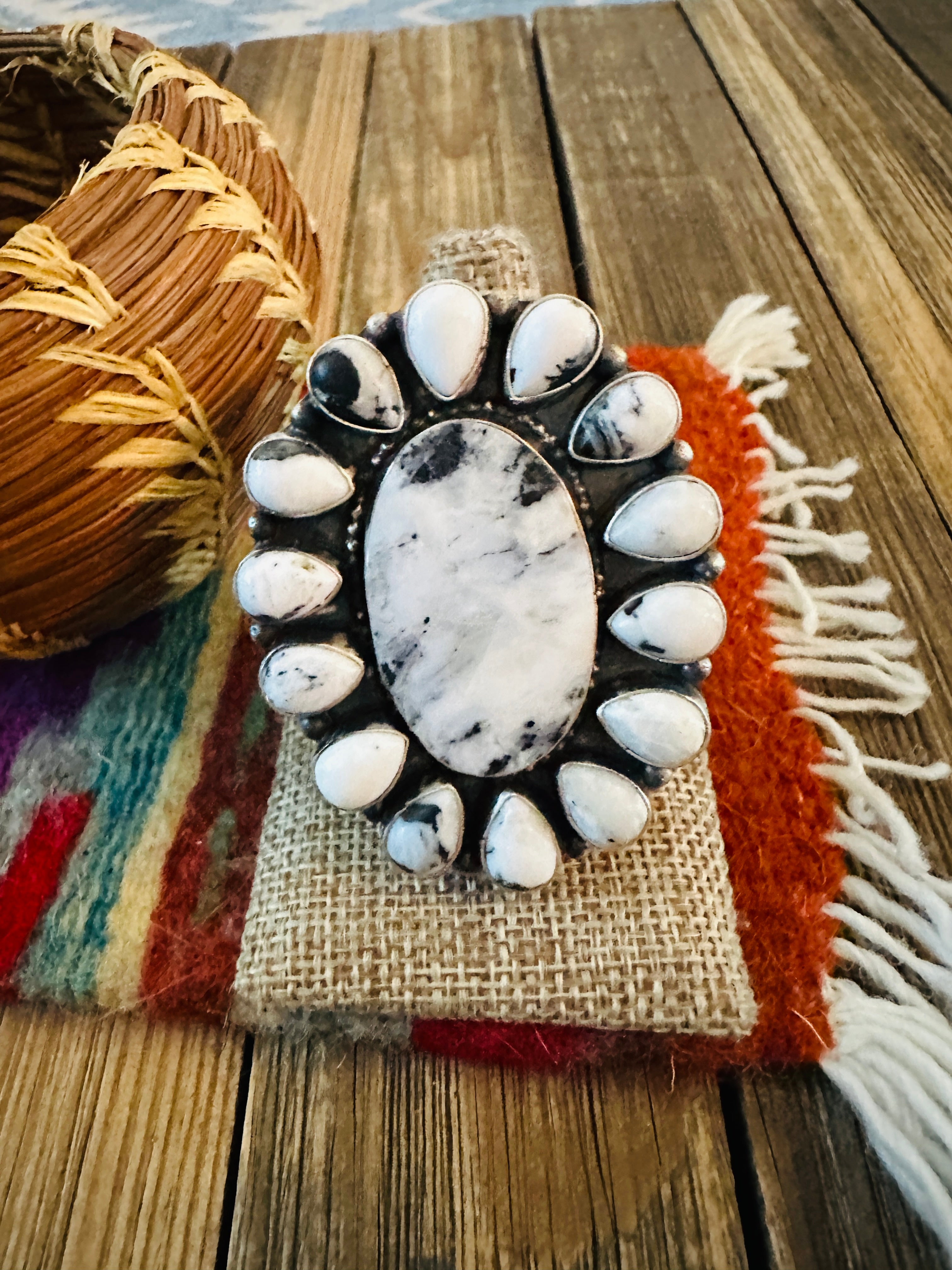 Handcrafted White Buffalo & Sterling Silver Adjustable Ring by Sheila Becenti