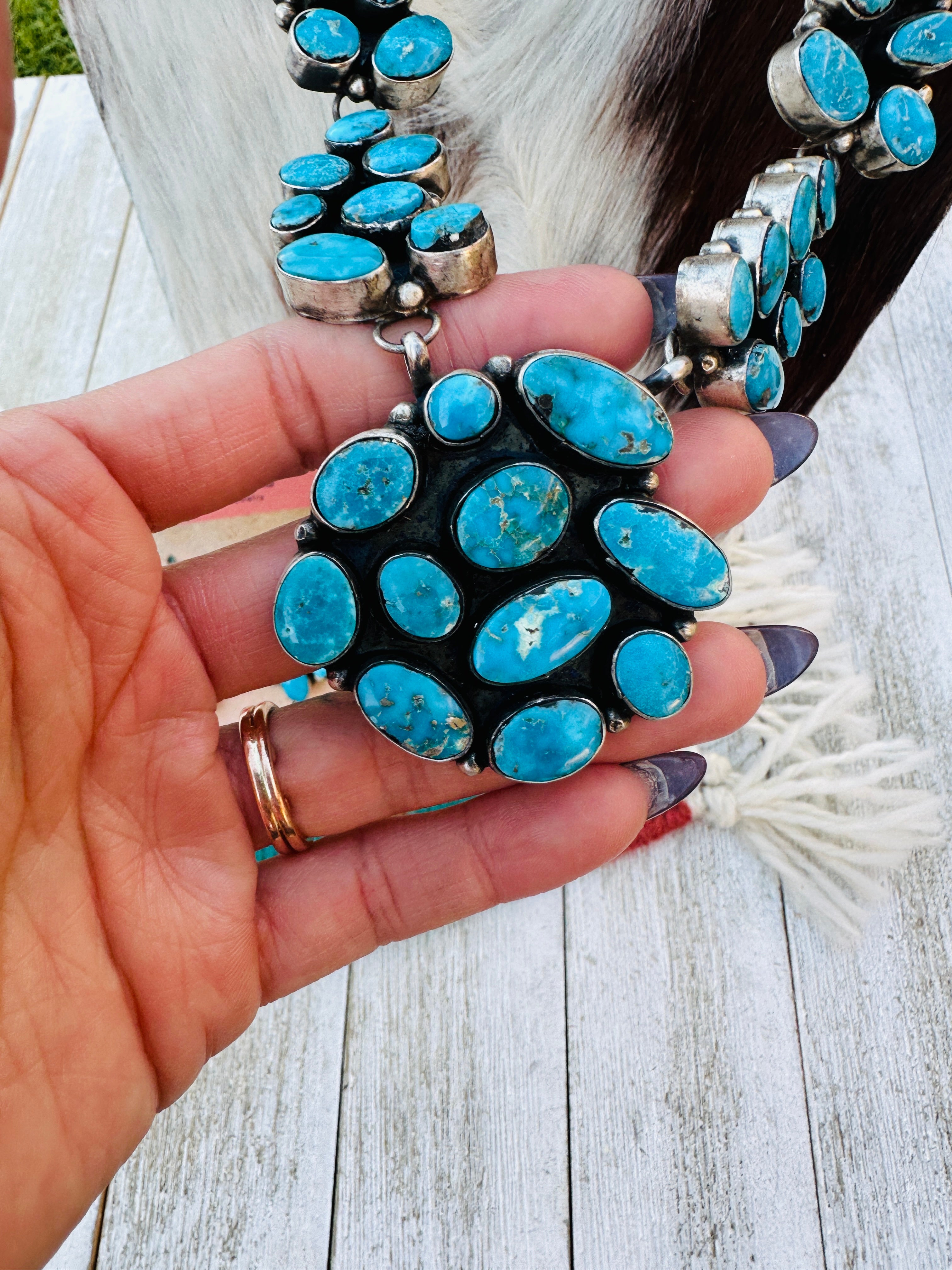 Handcrafted Blue Ridge Turquoise & Sterling Silver Necklace and Earring Set by Ella Peters