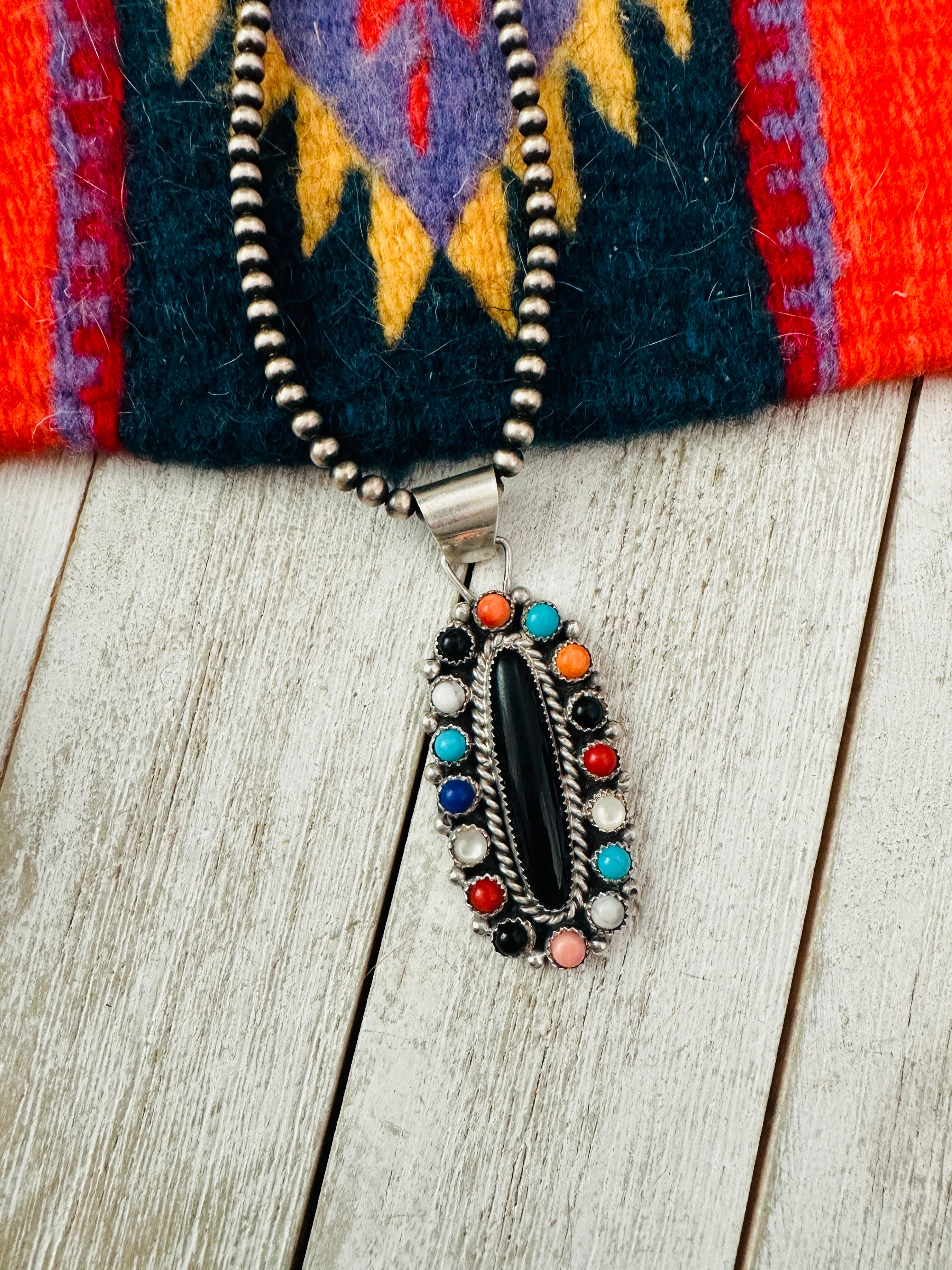 Navajo Multi Stone & Sterling Silver Cluster Pendant