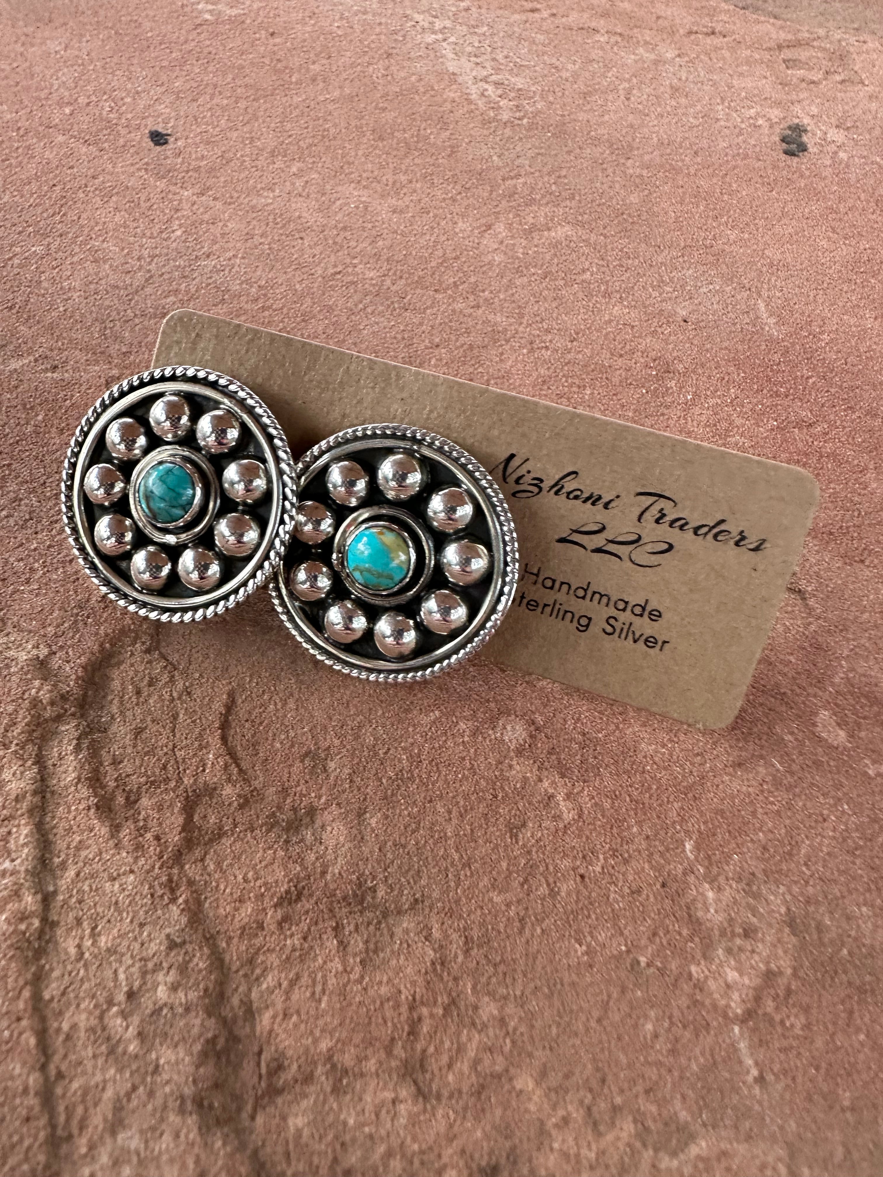 Handmade Sterling Silver & Turquoise Post Silver Ball Earrings