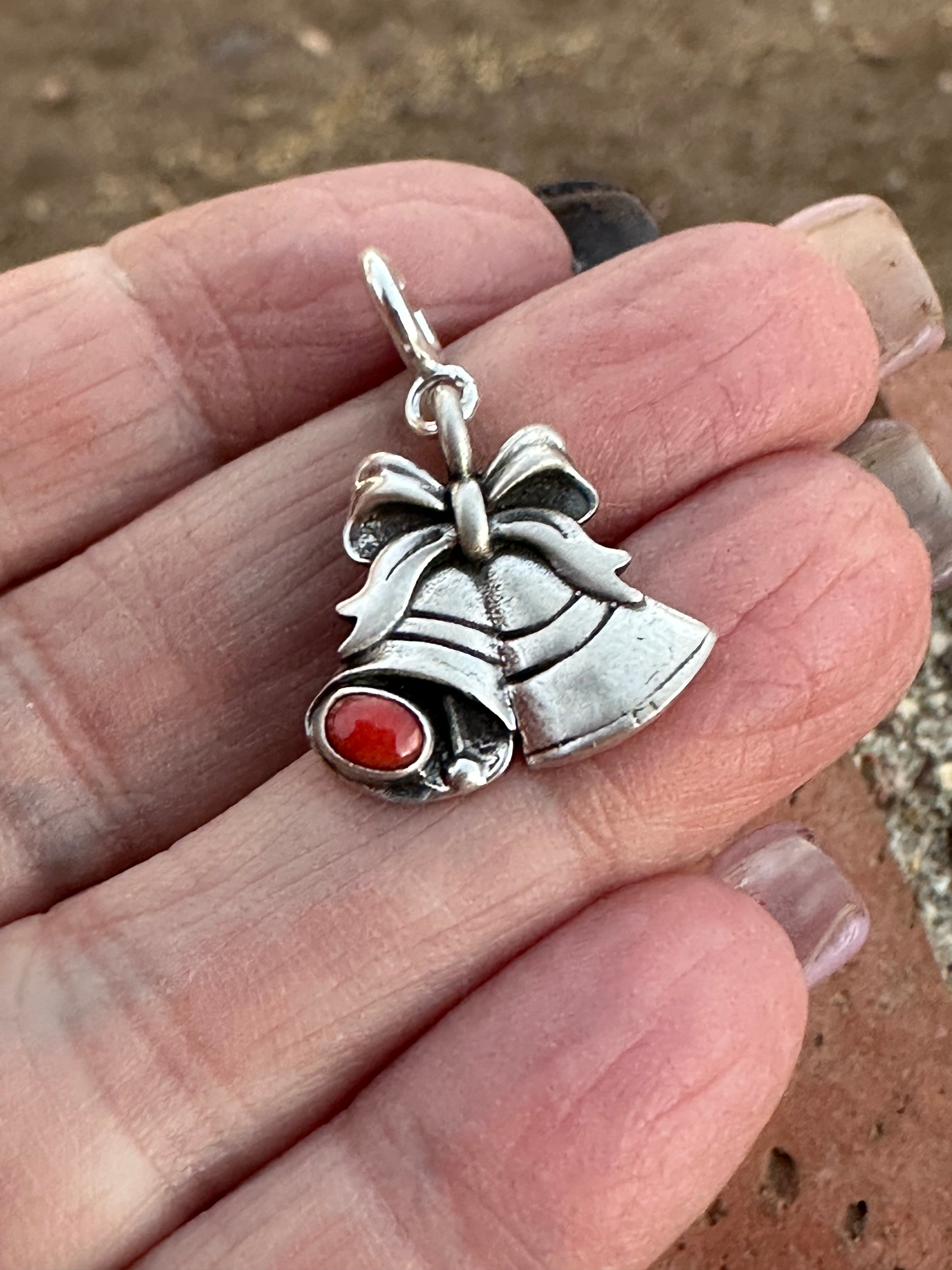 Handmade Sterling Silver and Coral CHRISTMAS BELLS Charm