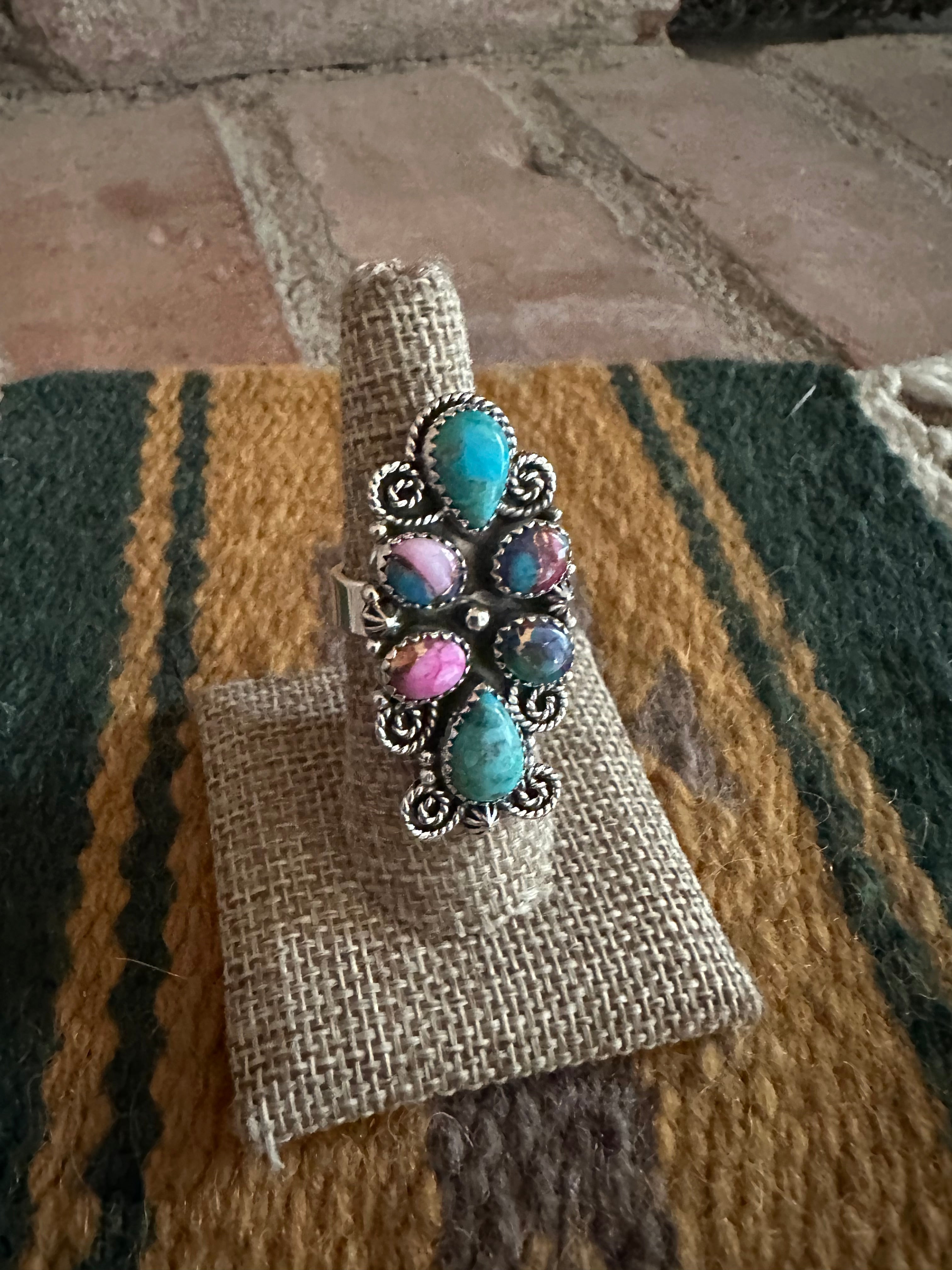 Handmade Turquoise, Pink Dream And Sterling Silver Adjustable Ring