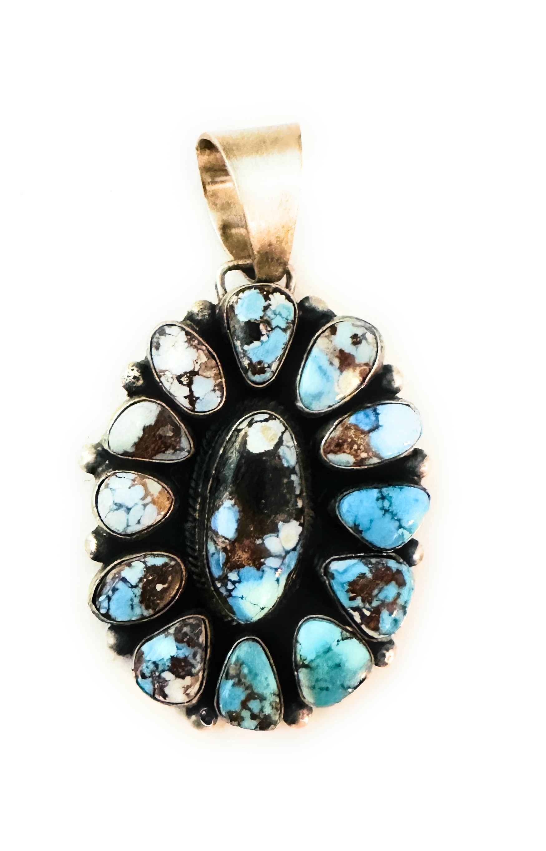 Navajo Golden Hills Turquoise & Sterling Silver Cluster Pendant