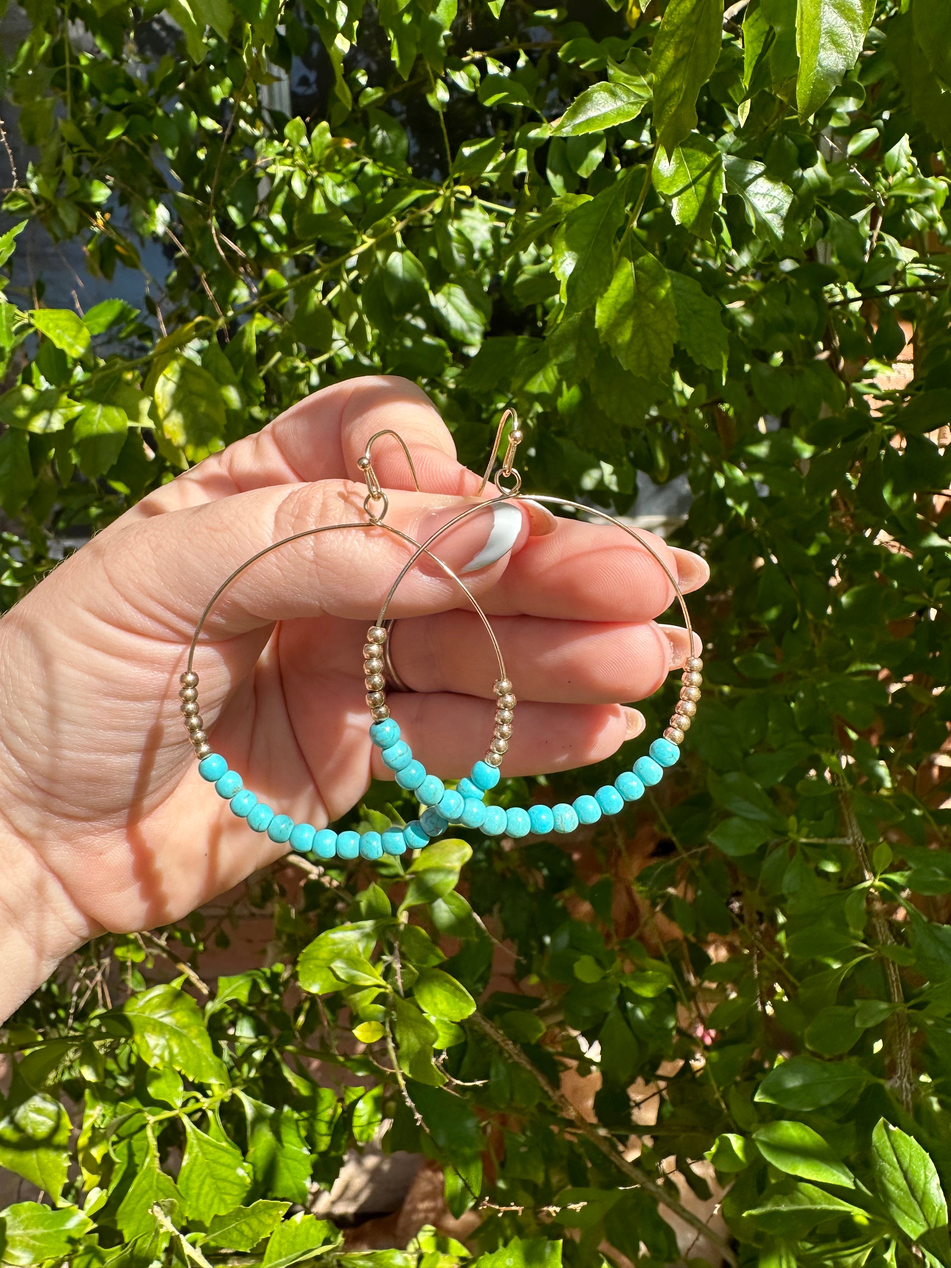 “The Golden Collection” Summer Hoop Handmade Turquoise Beaded & 14k Gold Plated Hoop Earrings