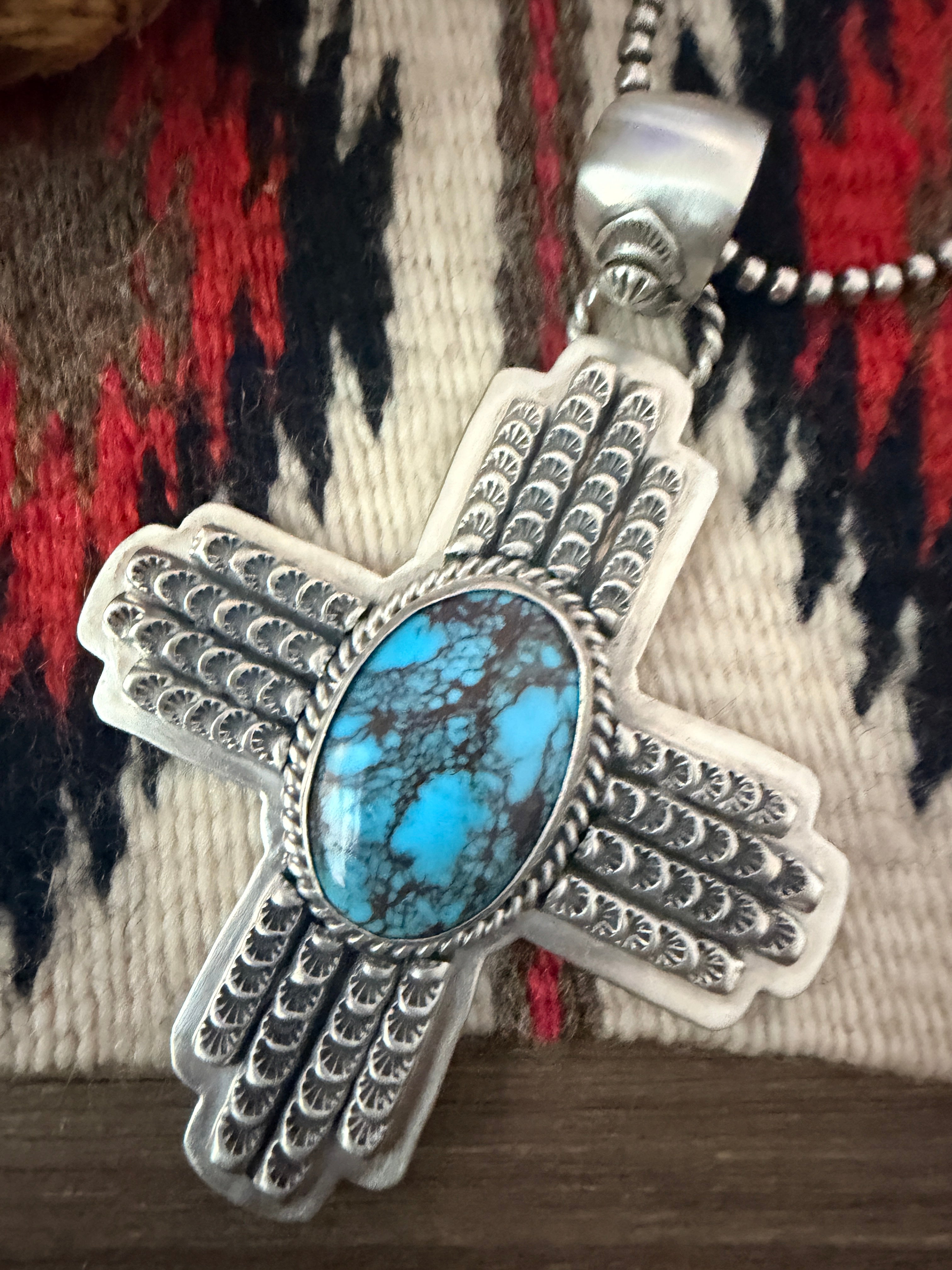 Handcrafted Turquoise & Sterling Silver Cross Pendant by Larry Kaye