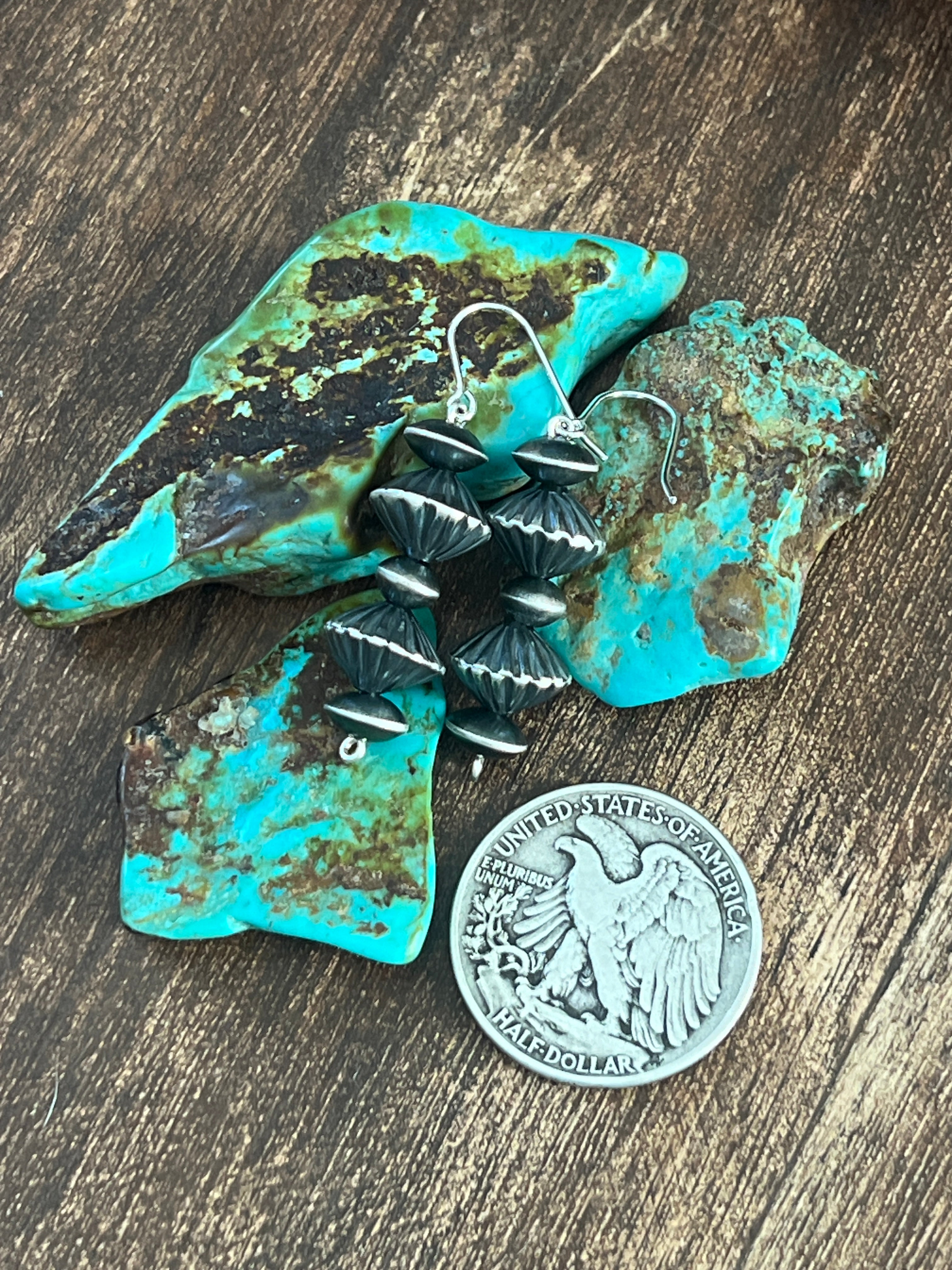 Navajo Sterling Silver Handmade Beaded Drop Earrings