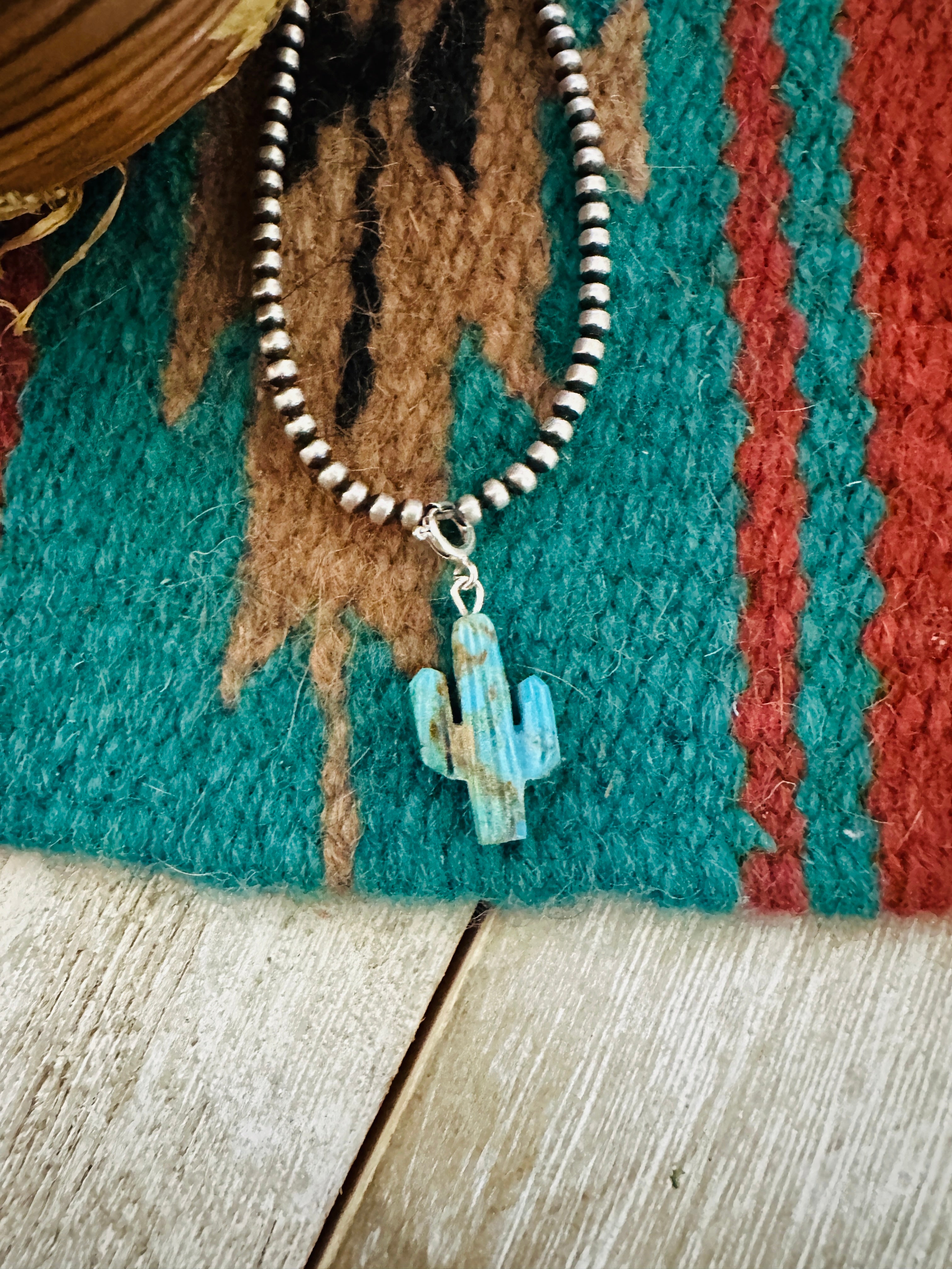 Hand Carved Turquoise Saguaro Cactus Charm