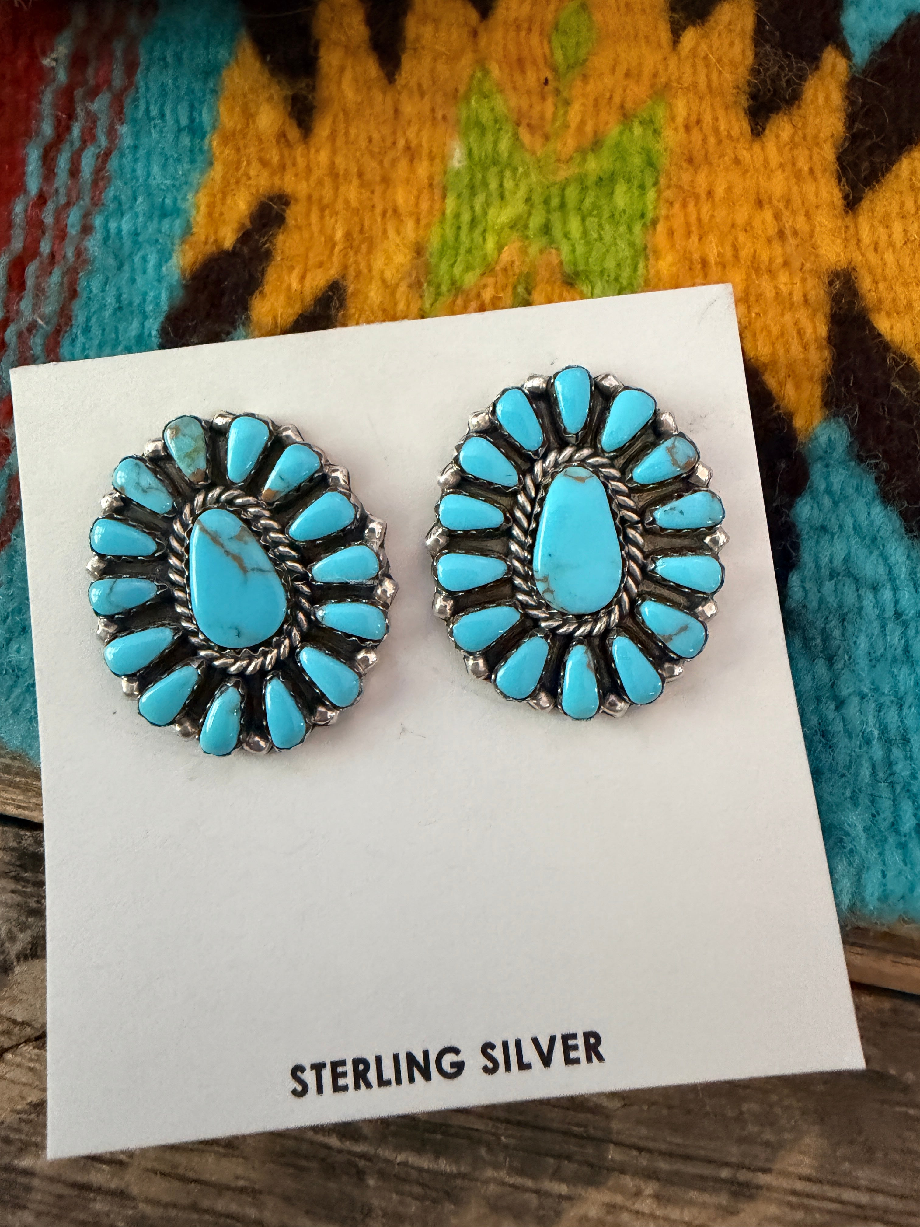 Handcrafted Turquoise & Sterling Silver Cluster Post Earrings