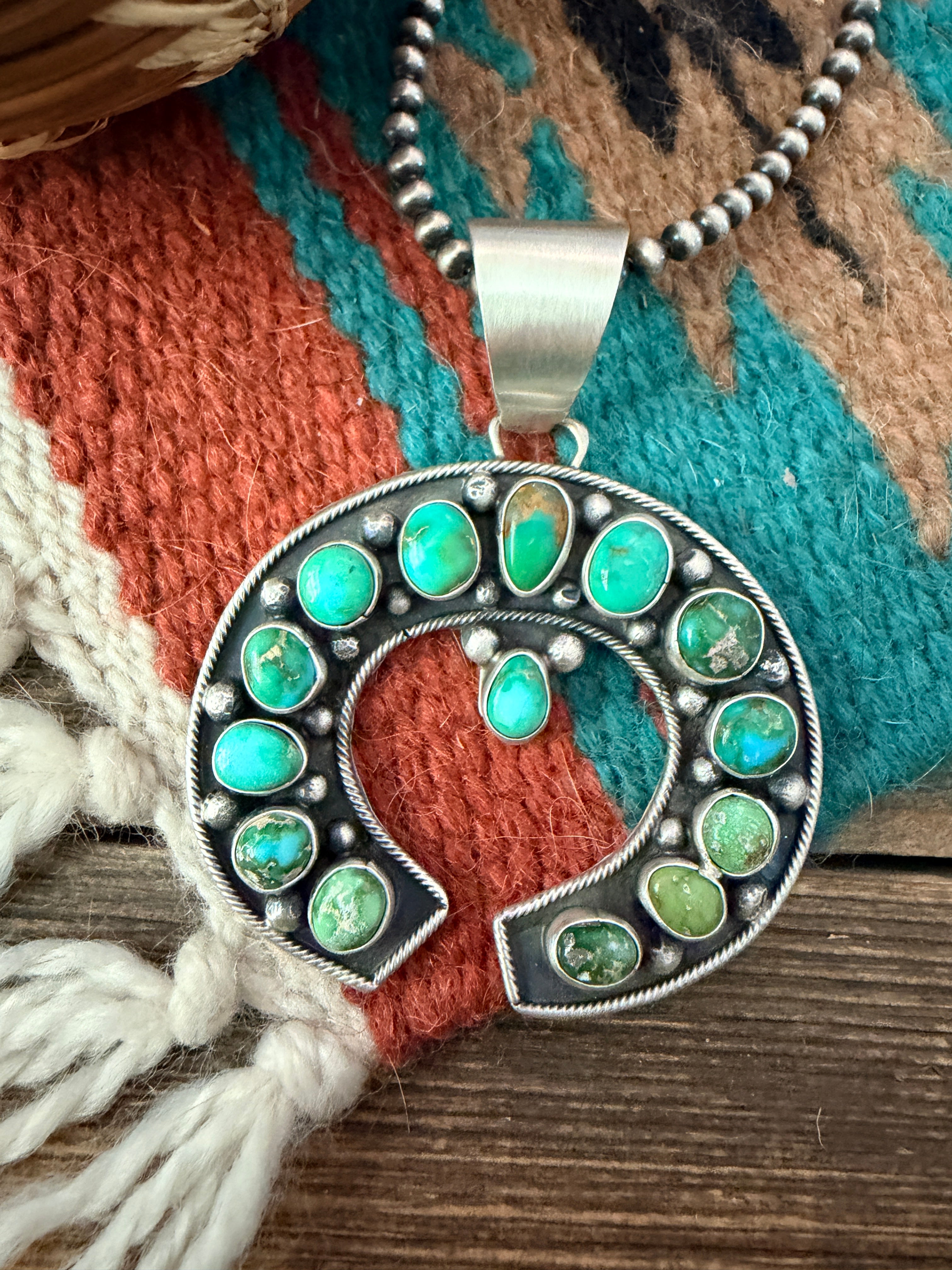 Handcrafted Sterling Silver & Sonoran Mountain Turquoise Naja Pendant by Myra Benally