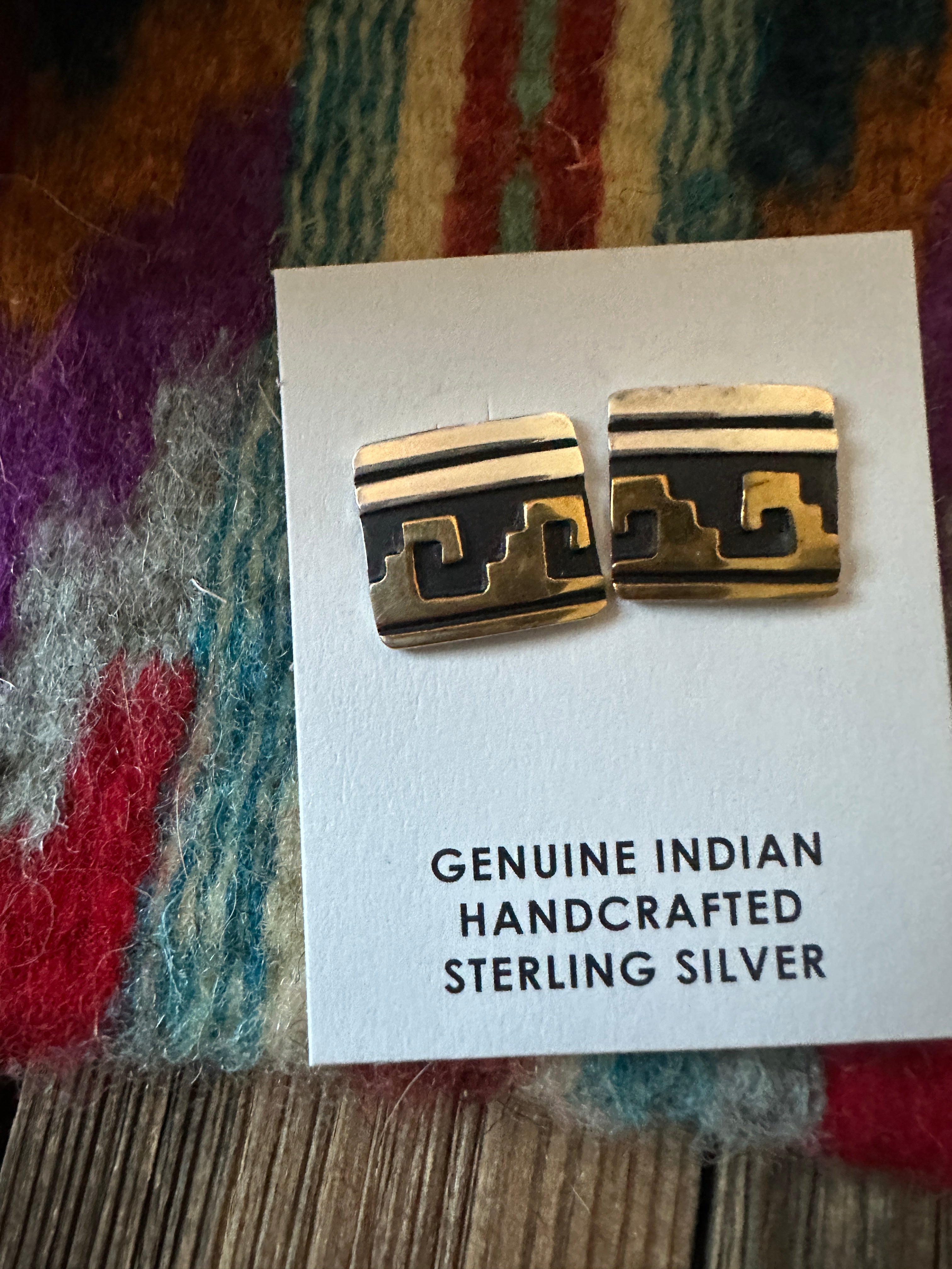 Hand Stamped Sterling Silver and Copper Post Earrings by T & R Singer