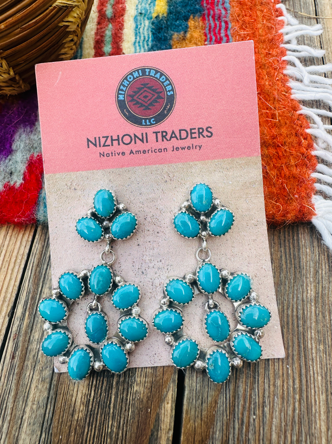 Handcrafted Emerald Valley Turquoise & Sterling Silver Cluster Dangle Earrings