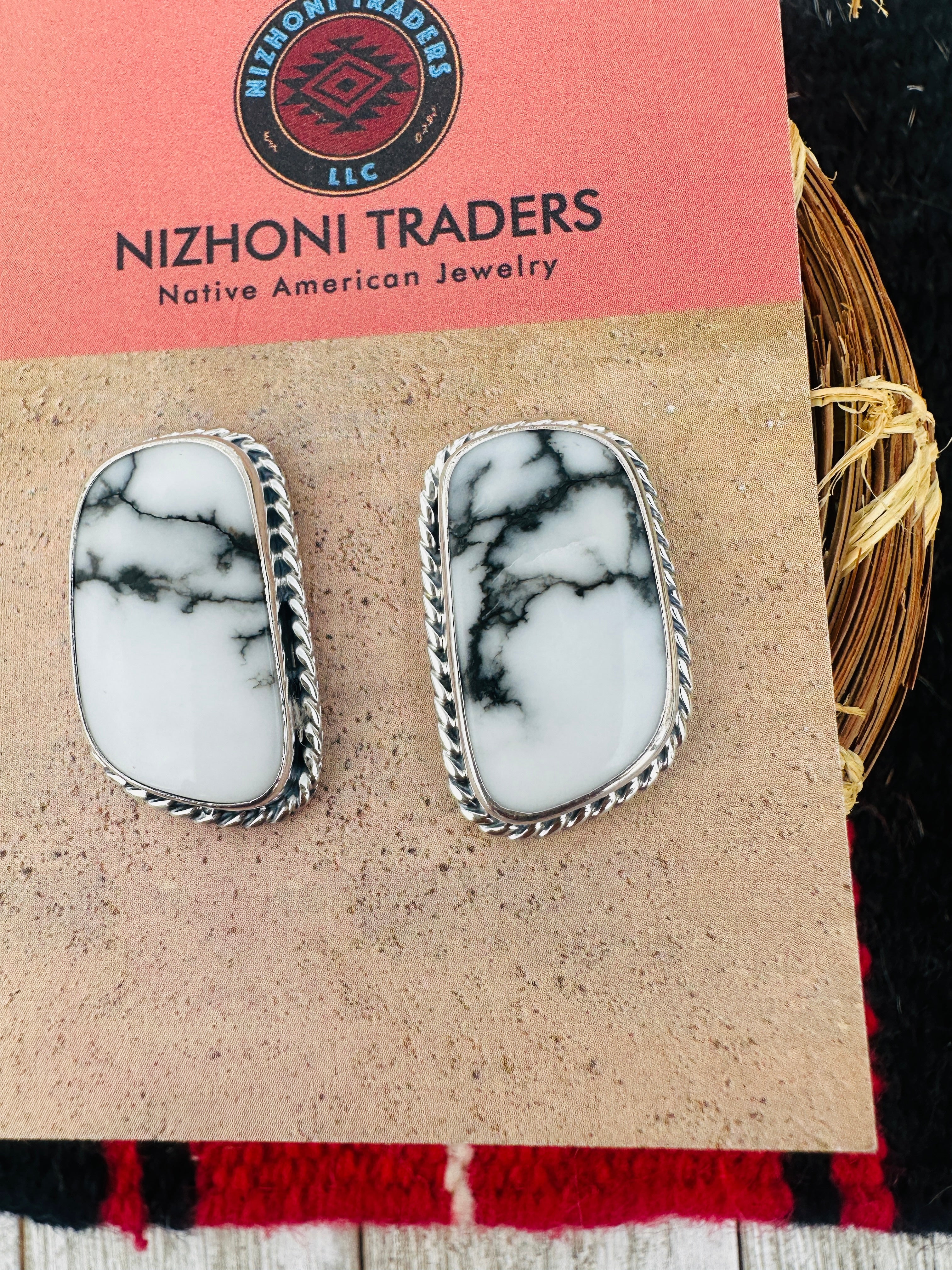 Handcrafted White Buffalo & Sterling Silver Post Earrings