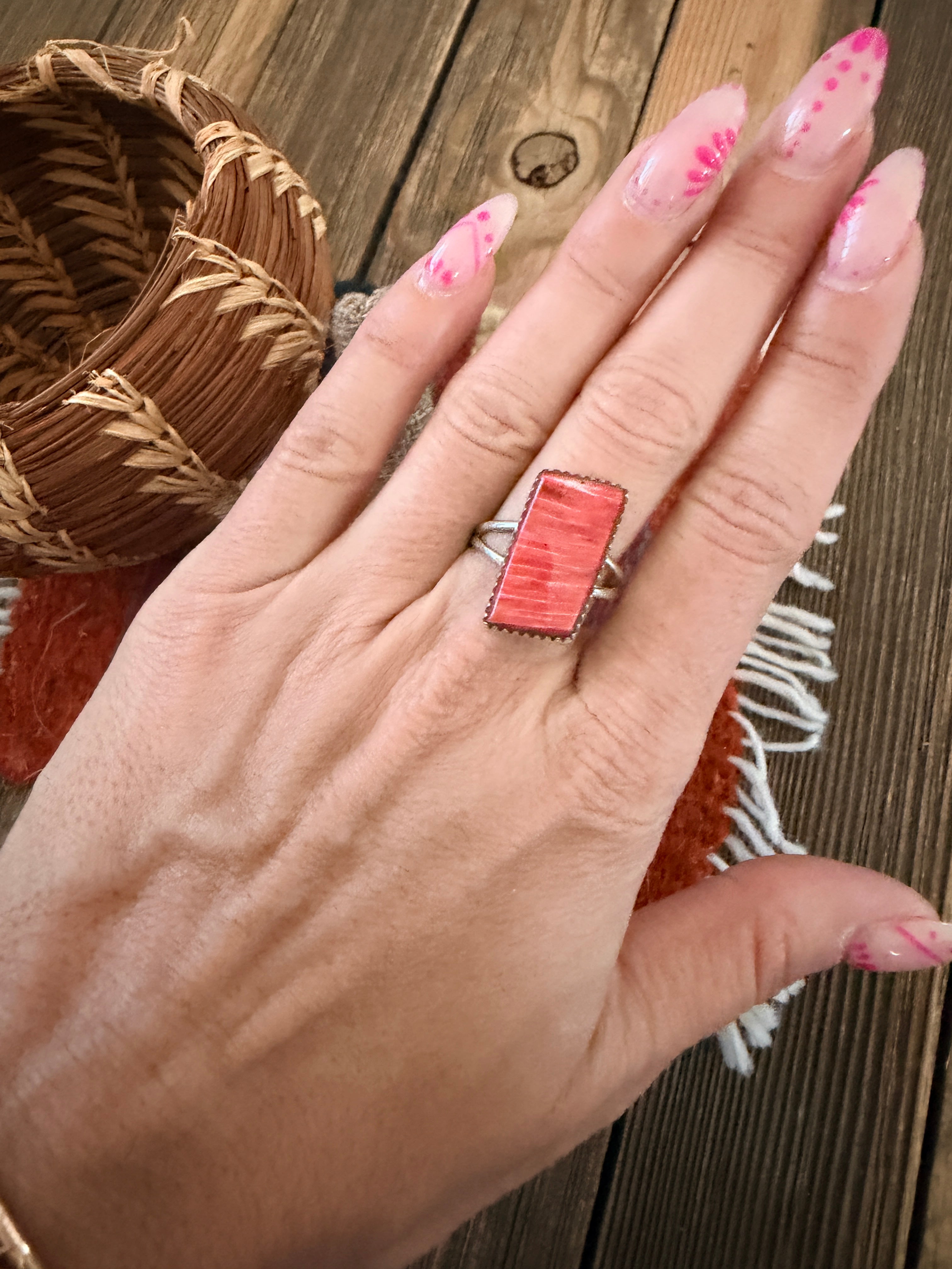 Handcrafted Spiny Oyster & Sterling Silver Ring Size 8