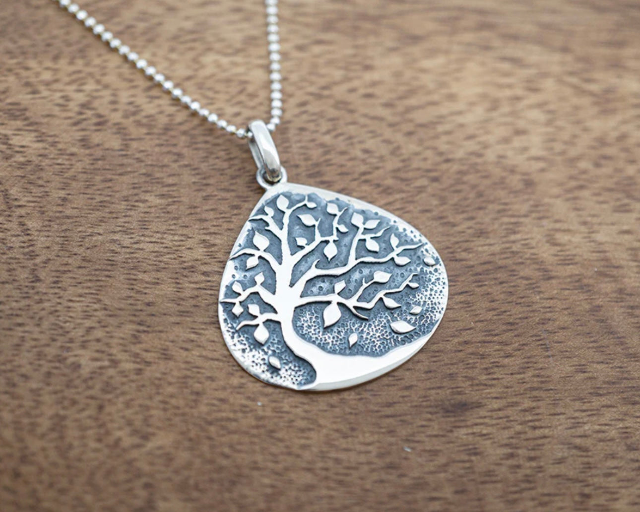 Tree in Teardrop Pendant Necklace