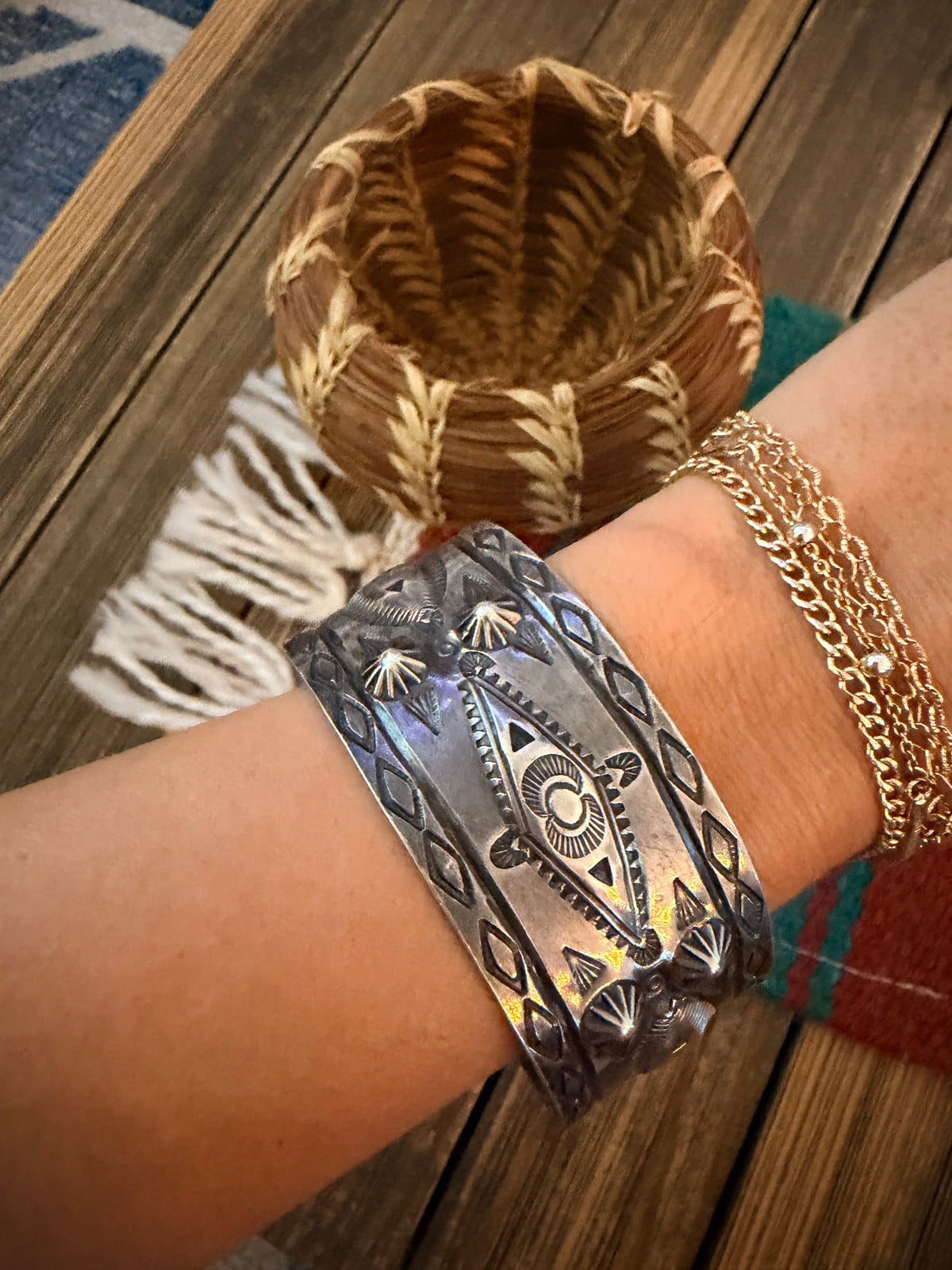 Handcrafted Old Pawn Sterling Silver Cuff Bracelet