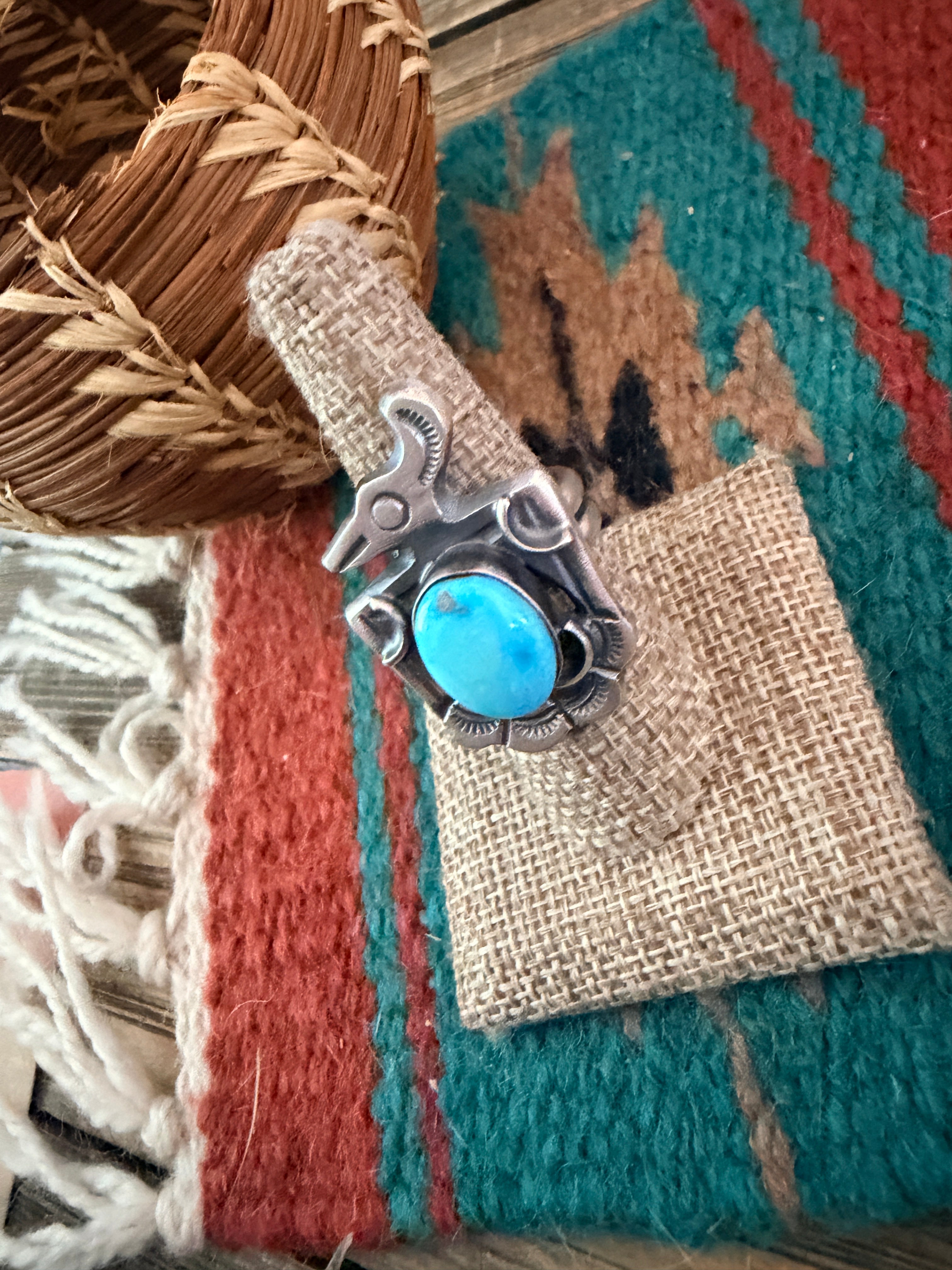 Handcrafted Turquoise and Sterling Silver Thunderbird Ring size 7.75 by Chimney Butte