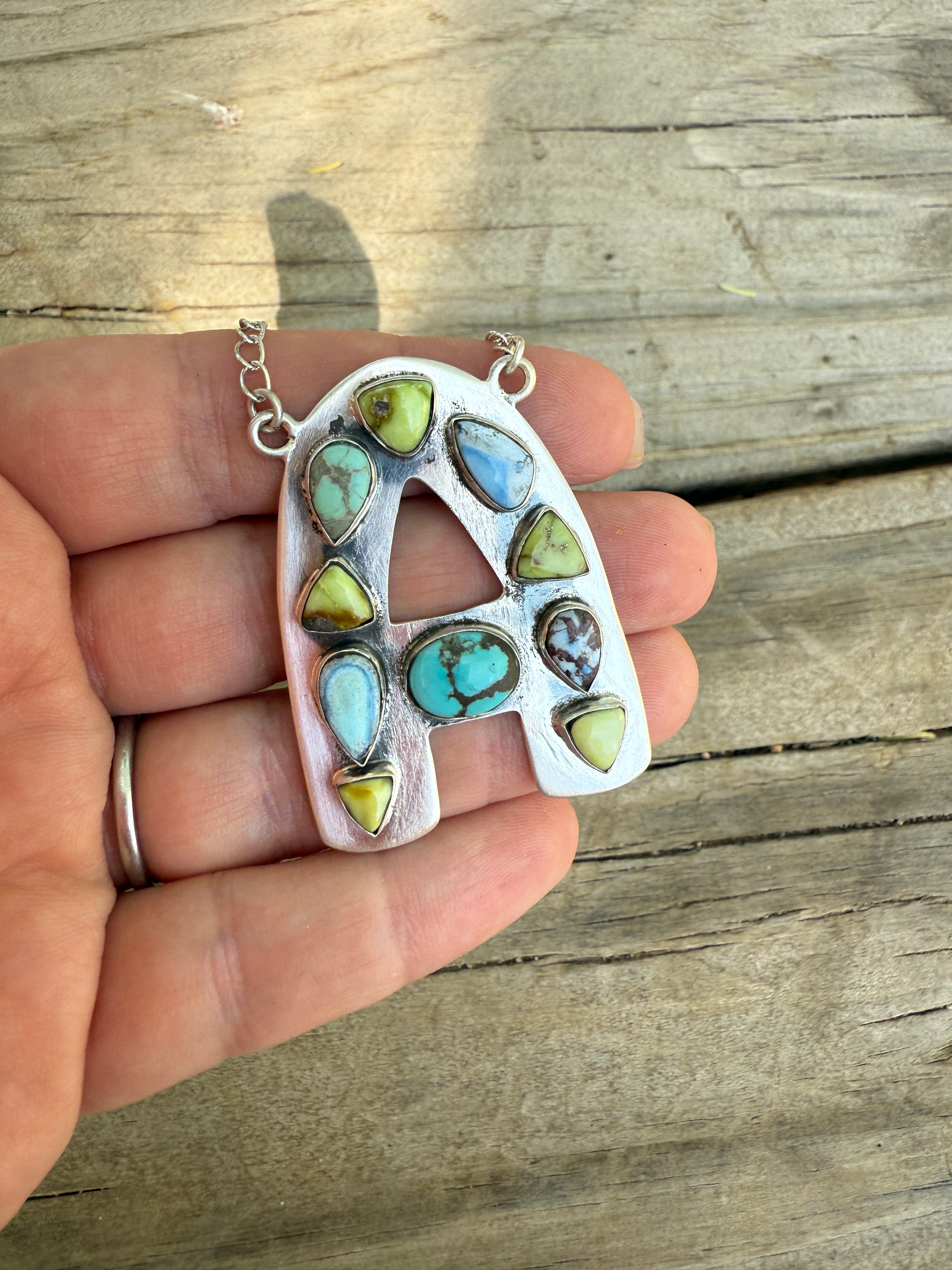 Handmade Sterling Silver Multi Stone Letter Necklace Signed Nizhoni Leslie’s fav