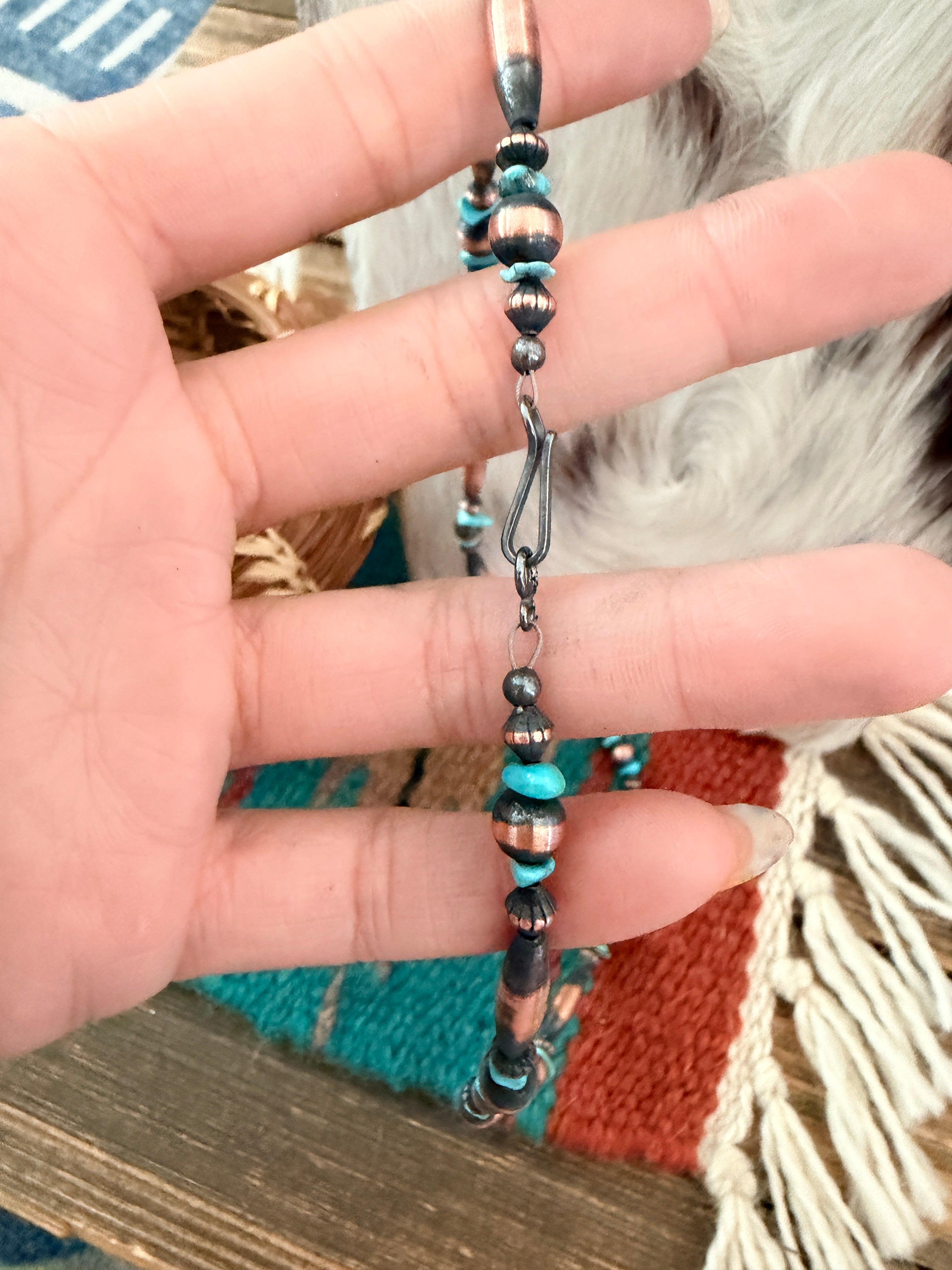 Handcrafted Copper Seed Bead and Turquoise Beaded Necklace