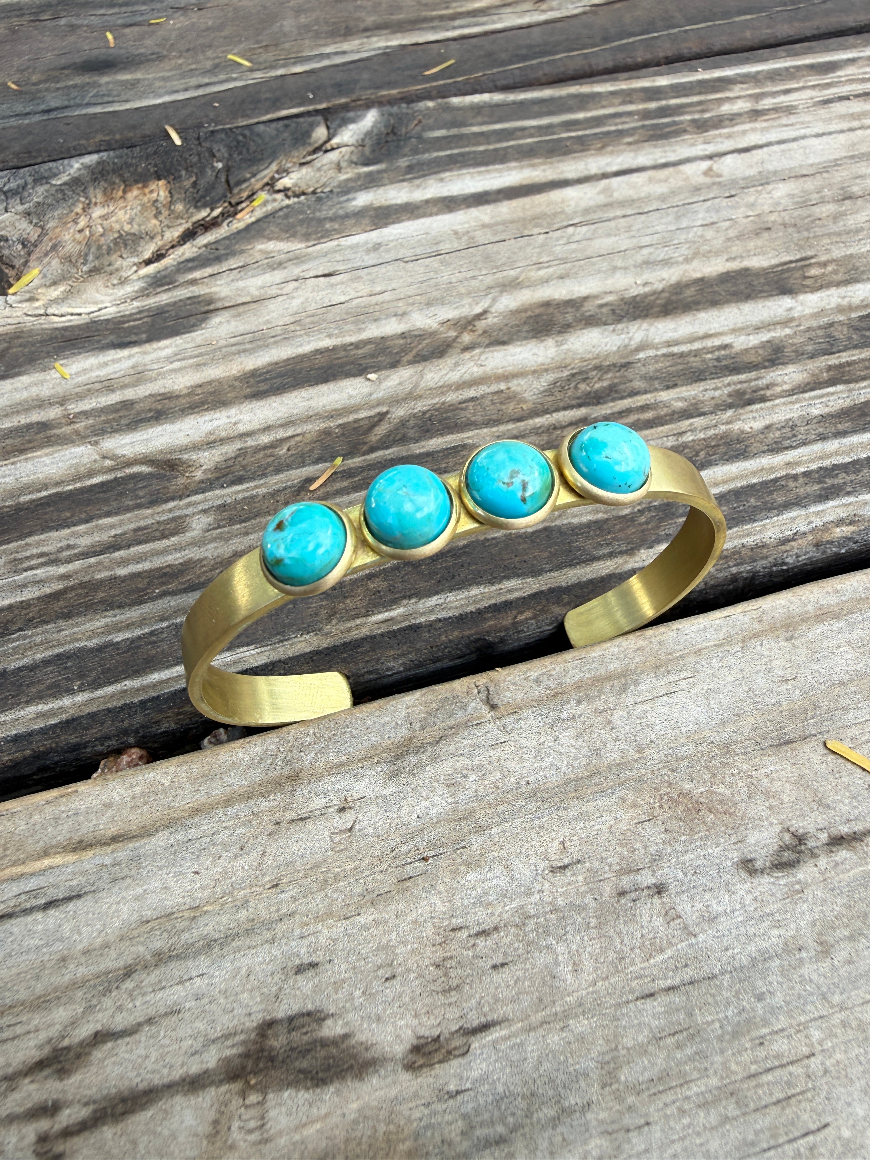 “The Golden Collection” Handmade 4 STONE Natural Turquoise Gold Plated Sterling Silver Adjustable Bracelet Cuff