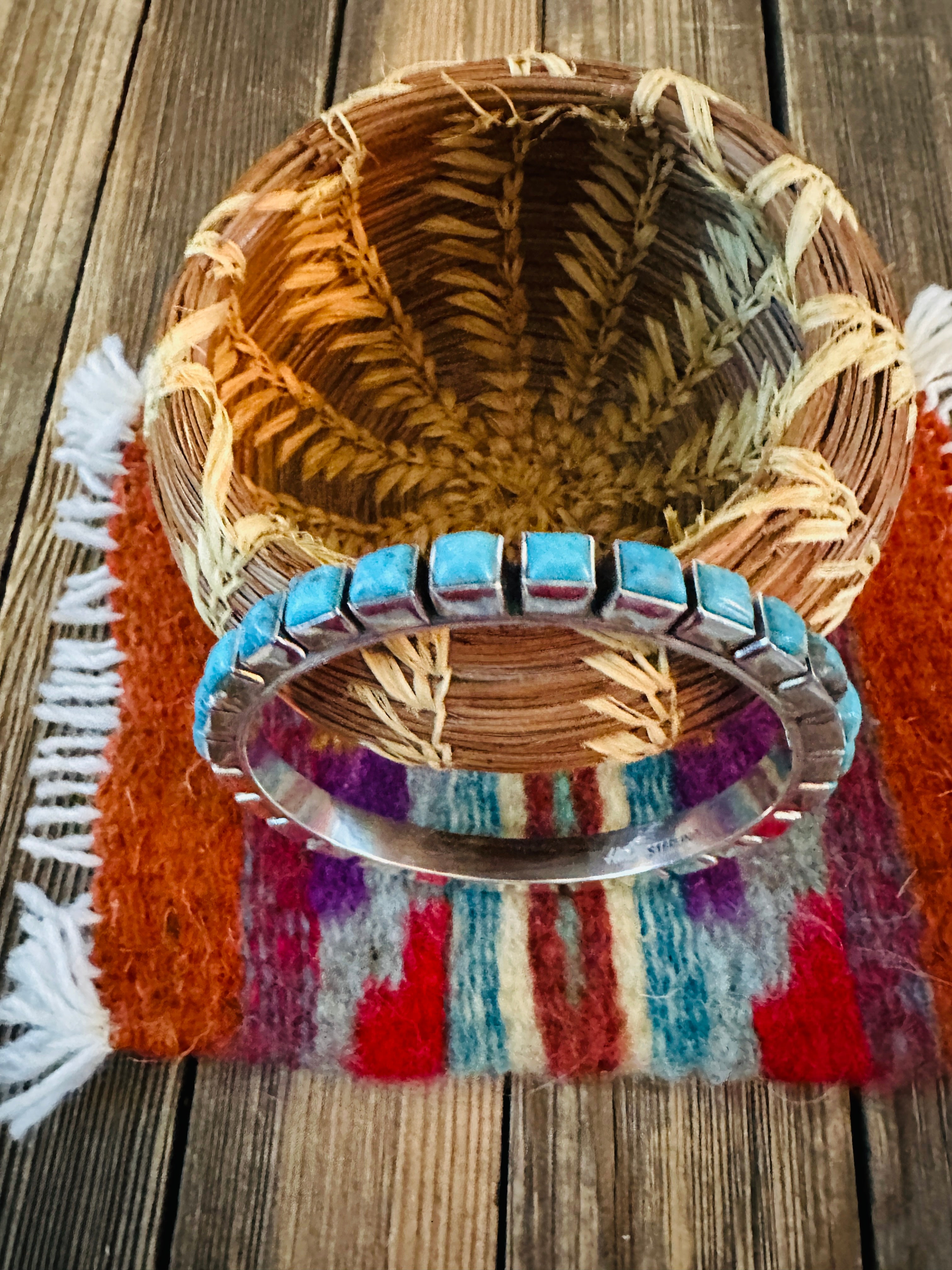 Handcrafted Turquoise & Sterling Silver Bangle Bracelet