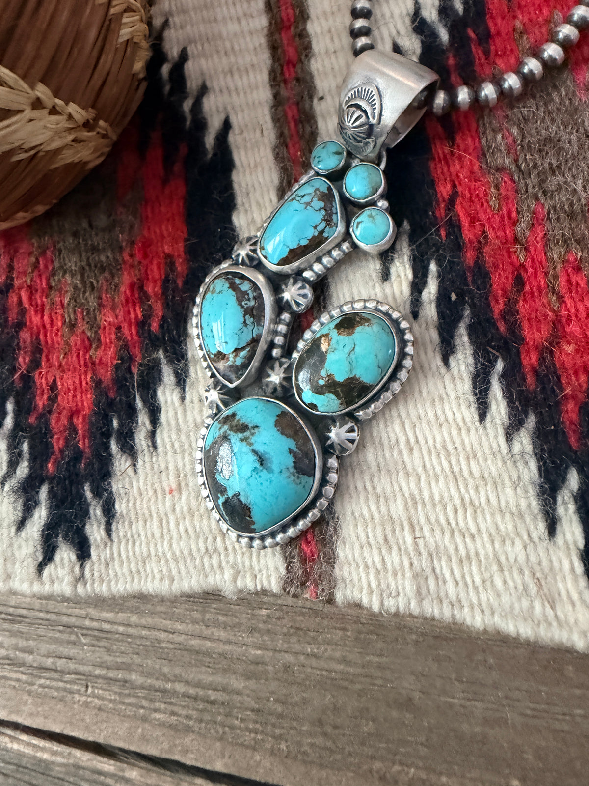 Handcrafted Sterling Silver & Number 8 Turquoise Cactus Pendant by Larry Kaye