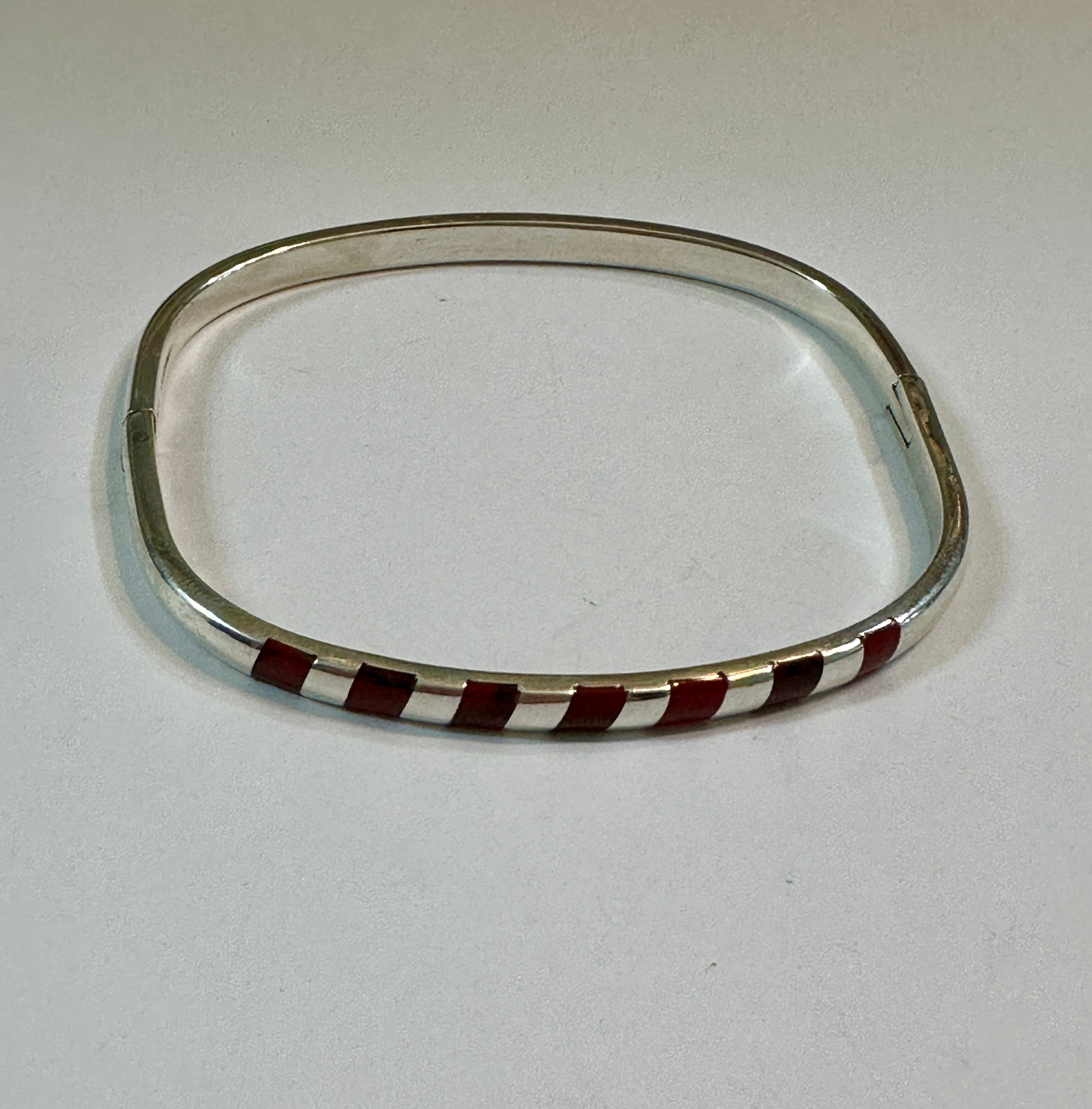 Hinged Bangle W/ Red Jasper  Inlay